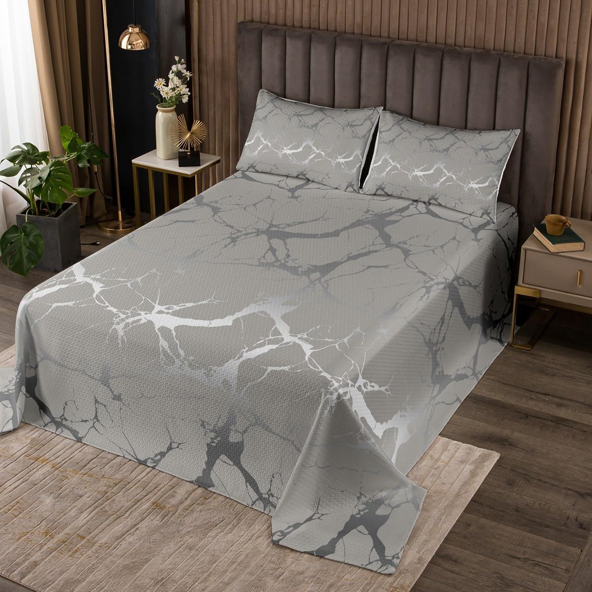 Erosebridal Blue Grey Triangle Quilt Set Queen Size for Kids Teens Adults,Geometric Coverlet Set,Abstract Art Bed Cover Bedroom Decor,Modern Bedspread Set