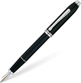 Cross Townsend Refillable Fountain Pen, Medium Cartridge and Medium Nib, Rhodium Plated Appointments, Includes Luxury Gift Box - Black Lacquer