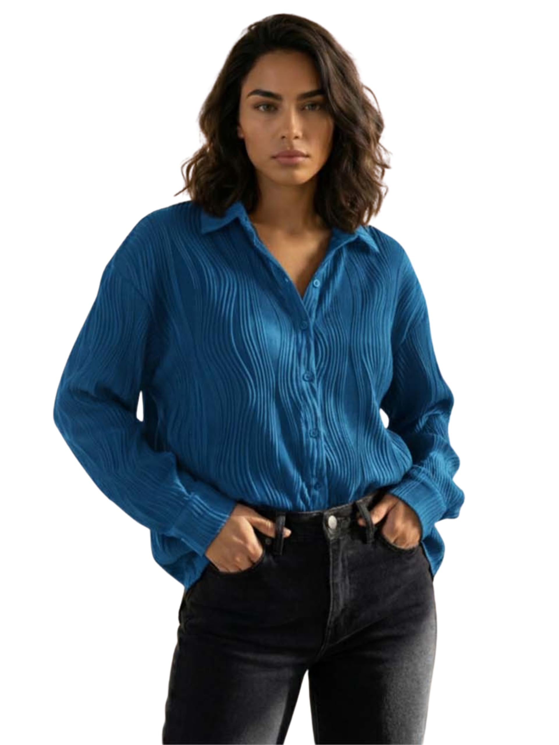 Oversized Shirt for Women, Long Sleeve, Poly Cotton, Collared Neck, Western Stylish Casual Wear-picture-32