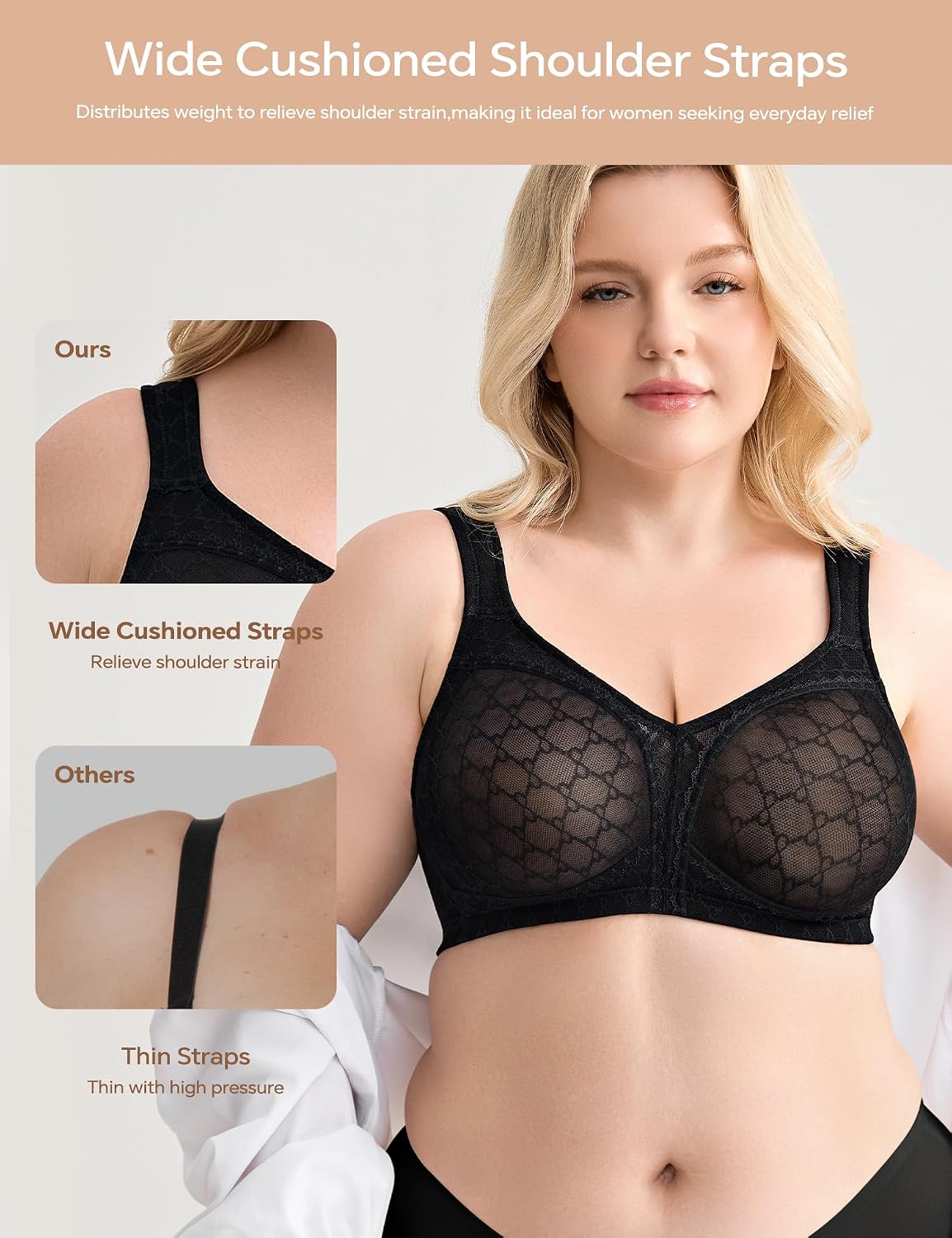 Wingslove Women's Minimizer Bra Lace Wireless Full Coverage Non-Padded Plus Size No Underwire Everyday Comfort