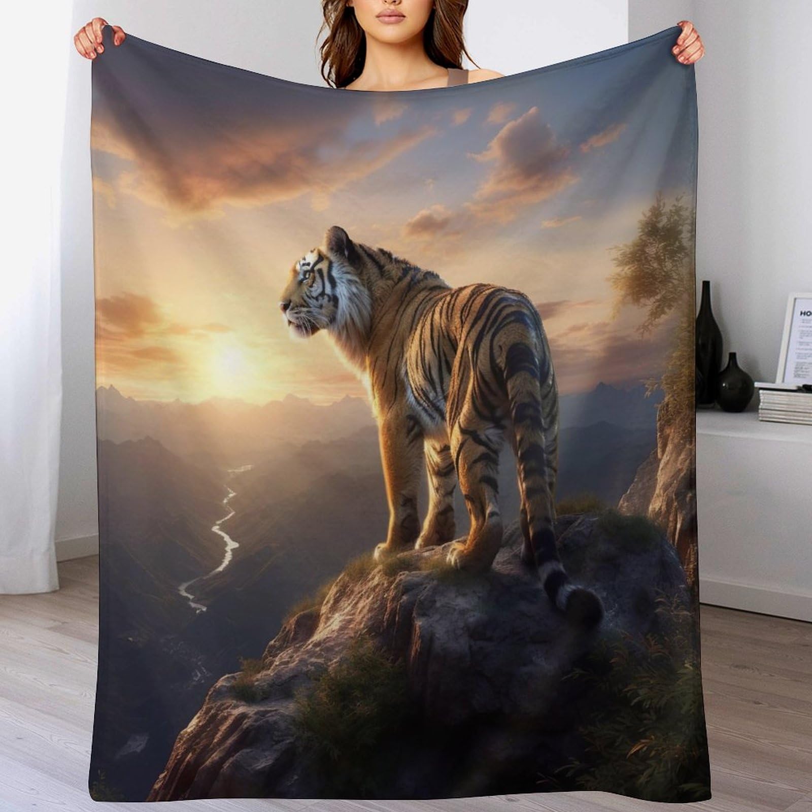 PAZZK Animal Tiger Blanket Throw Collection - Flannel Sofa Versatile Blanket Gift Fluffy Soft Throw for Bed And Couch Travel For Kids Girls（180×200cm）