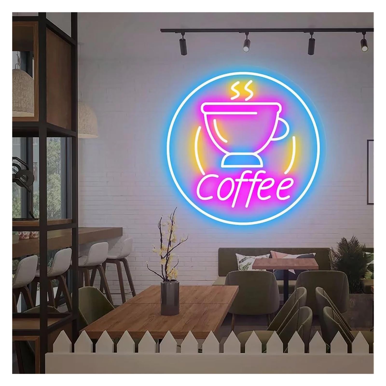 Shouxi A Sign Lamp Coffee Cup Neon Signs, Usb Powered Djustable Brightness Business Logo Neon Lights Suitable For Cafe Shop Wall Decor 50Cmx50cm(A)