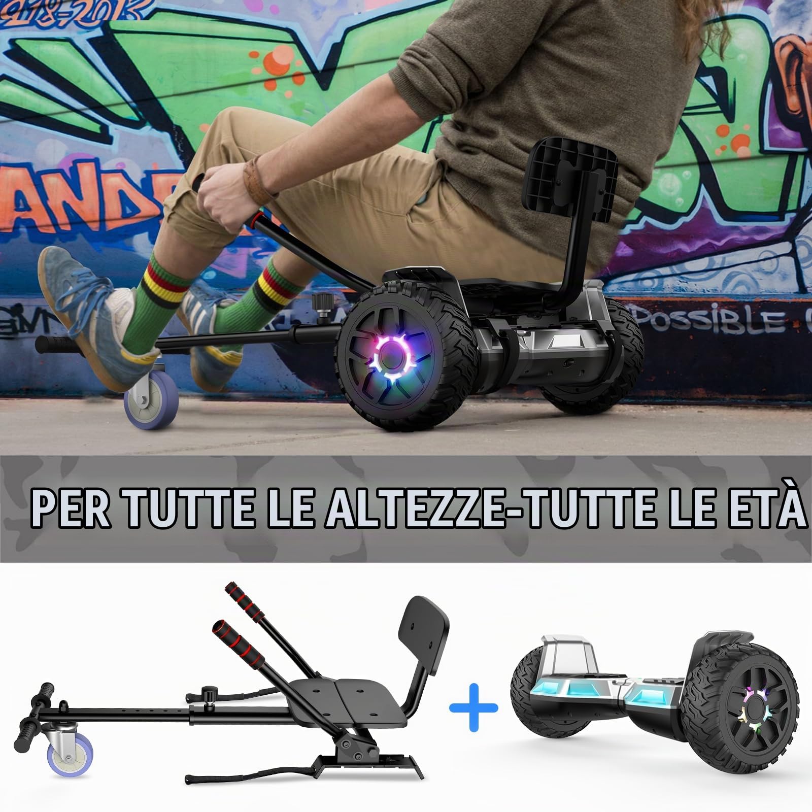 SISIGAD 8.5 Inch Off Road Hoverboard Hoverboards with Go-Kart Bluetooth for Kids and Adults