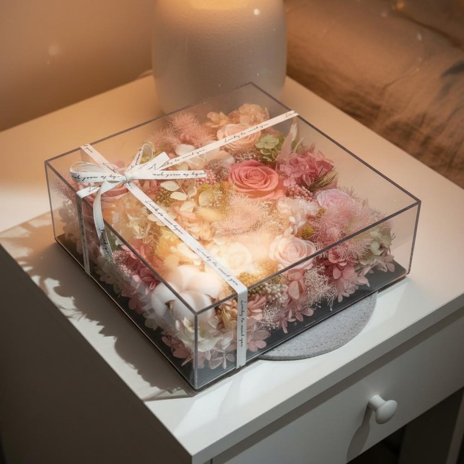 Rosas Eternas en Caja Acrílica Diseño Romántico Caja de Rosas Preservadas Hecho a Mano Regalo de Flores Secas para Novia, Cumpleaños, Rosa Vintage