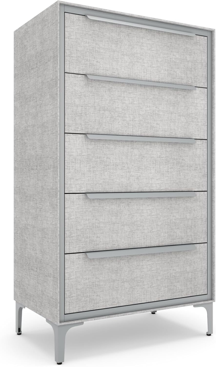 tinge Naima Premium Fabric Dresser - Strong Metal Frame, 5 Spacious Sag-Proof Drawers with Sleek Metal Handles - Premium & Durable Storage Solution for Your Home (Silver) Moonlight (Silver) 14"D x 23.5"W x 41.8"H (5 Drawers)