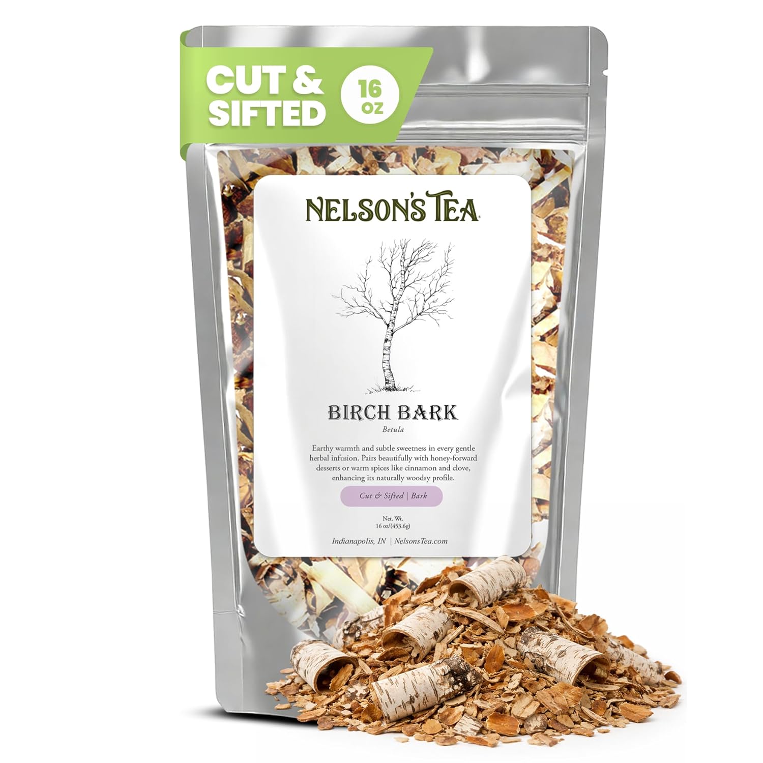 Nelson's Tea Birch Bark - Cut & Sifted Betula Alba Spice Loose Leaf Tea - Wildcrafted Betula Pubescens Spice Blend for Traditional Use, Natural Tea Ingredient (16 oz)