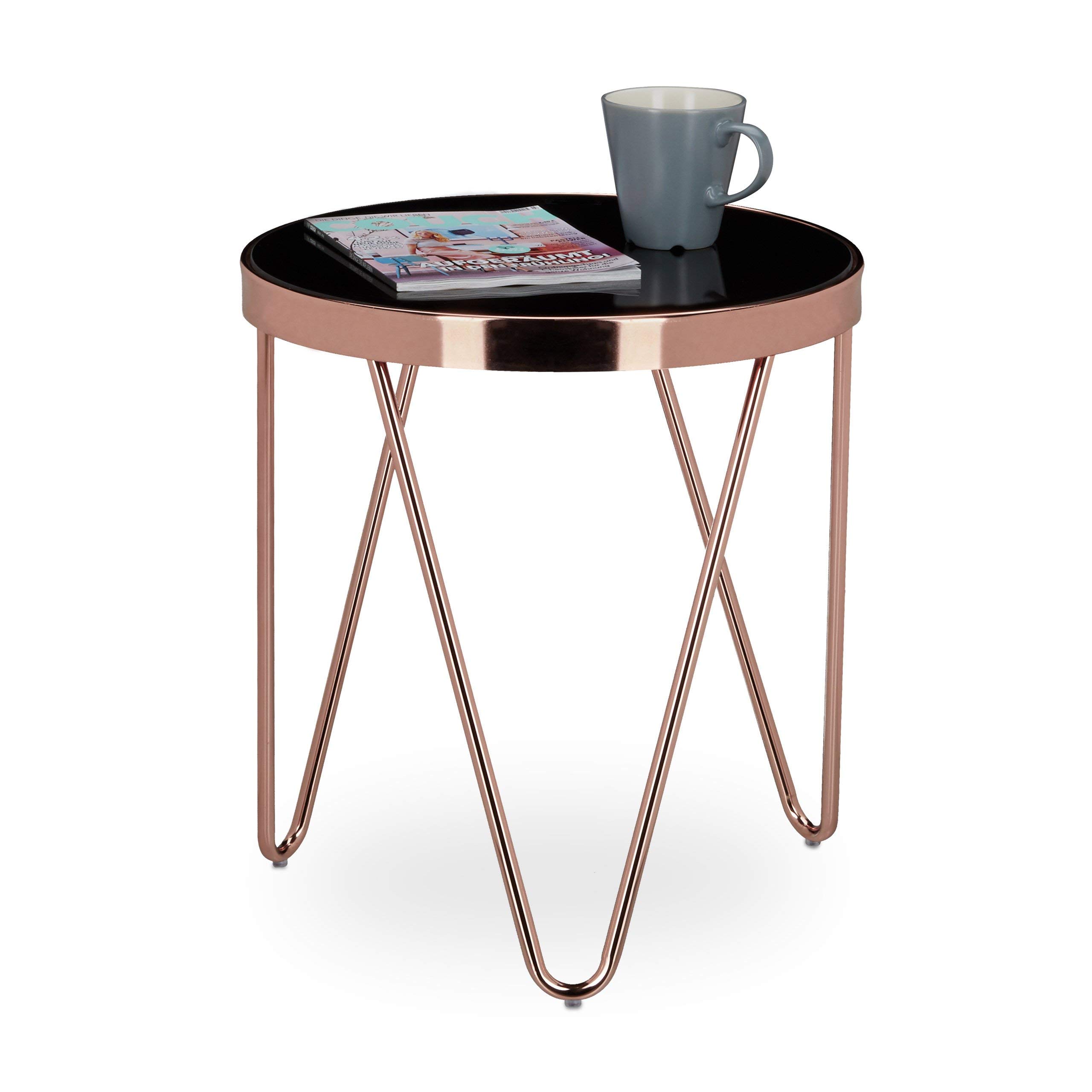 Buy Relaxdays COPPER Side Table made of Copper and Black Glass, Small
