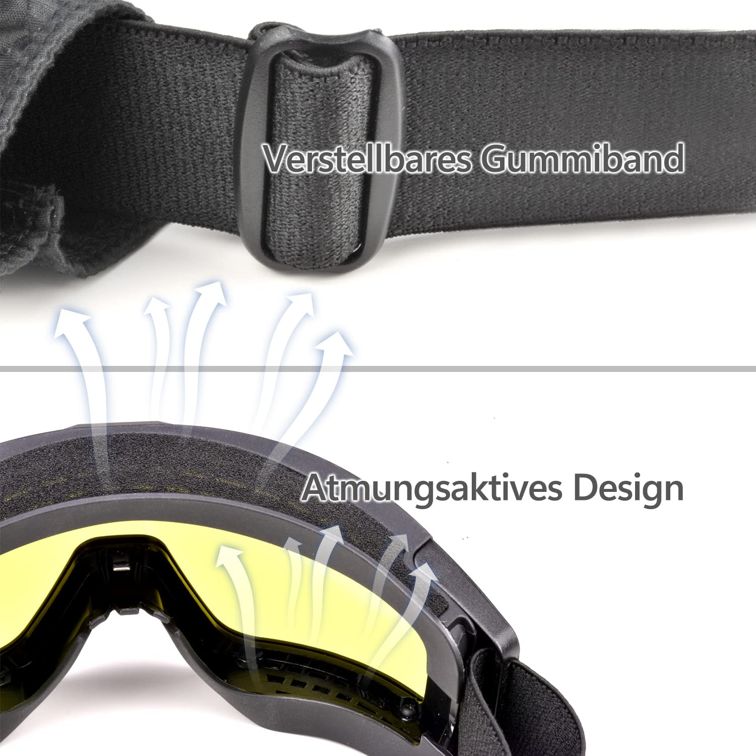 Occhiali da sci per softair, occhiali protettivi per paintball, anti-shock, con 3 lenti intercambiabili, per uomini e donne, per corsa, ciclismo, sci (nero)