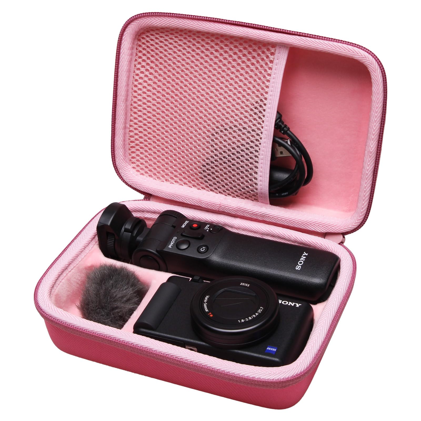 L LTGEM Camera Case Compatible with Sony ZV-1F / ZV-1 / ZV-1 II Vlog Digital Camera, Tripod, Microphone and Vlogger Accessory Kit, Magenta+Pink