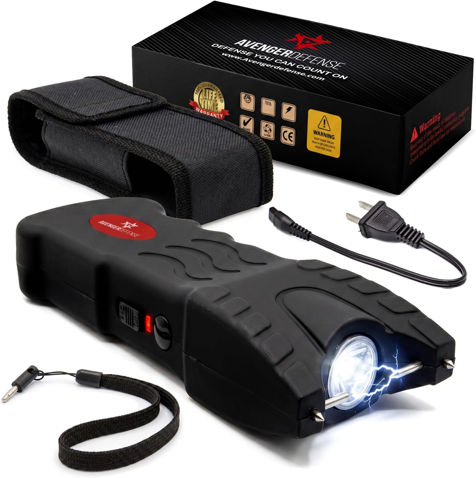 Avenger Defense LED Flashlight Stun Gun for Self Defense- Rechargeable Self-Defense Tool, Strong Electric Charge Effect Stun Gun Flashlight, Compact Design
