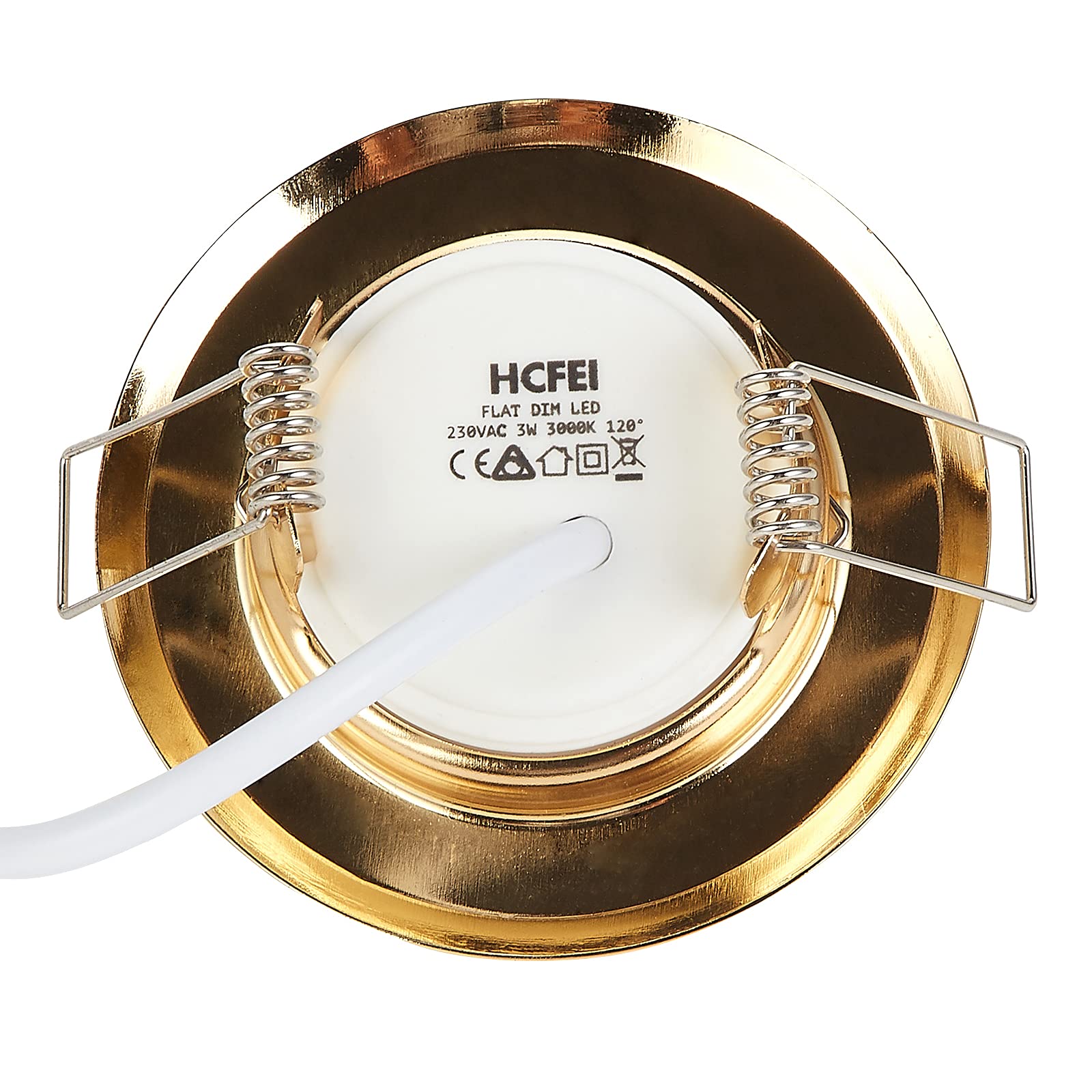 HCFEI Foco LED plano empotrable ultra plano dorado con módulo de foco LED 230 V I 3 W 320 lúmenes I ángulo de haz de 120° I regulable I 55 mm recortado I luz empotrable redonda (paquete de 3 – blanco