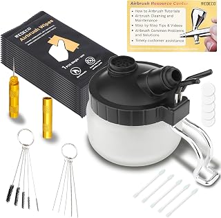 Universal Airbrush Cleaning Pot Jar with Airbrush Wipe, 33 pcs Cleaning Solution kit - Glass Clean Pot, Airbrush Wipe, Q-tip, Cleaning Needle, Cleaning Brushe, Wash Needle & How to Link Card