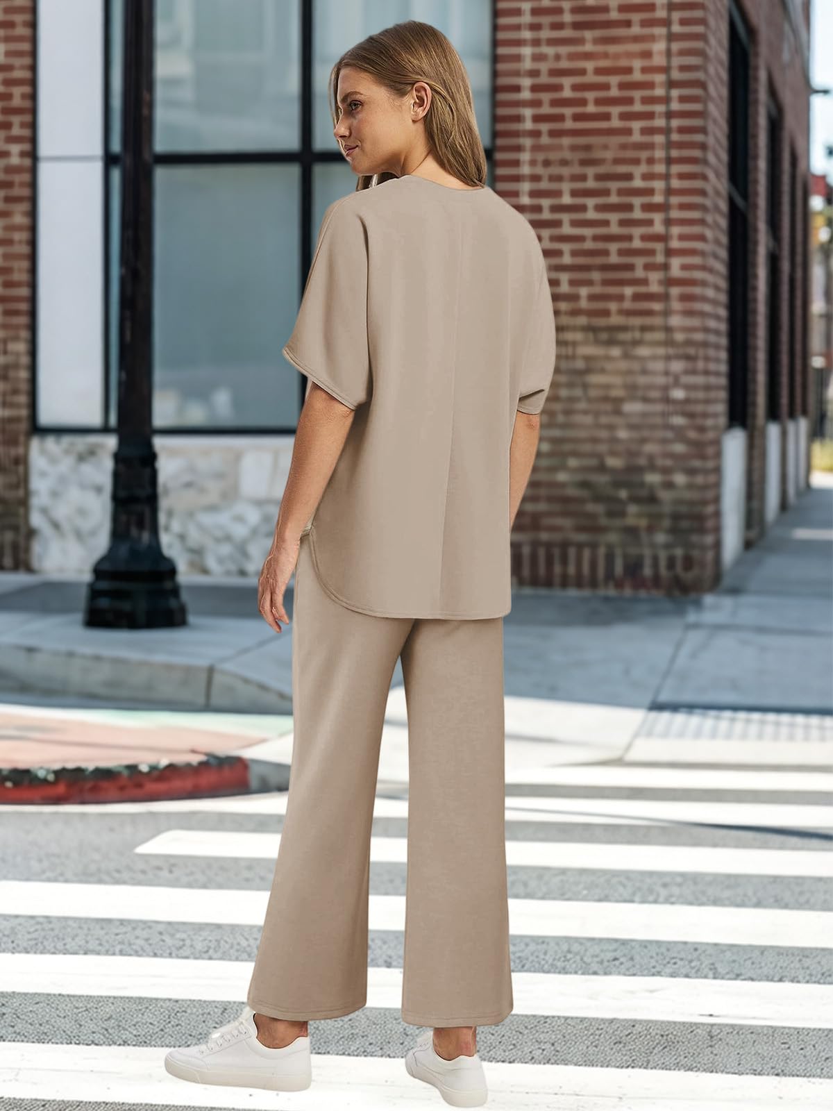 Rayson Survetement Femme D'été Casual Crew Neck Tops Ensemble Deux Pièces Femme Chic et Elegant avec Poches