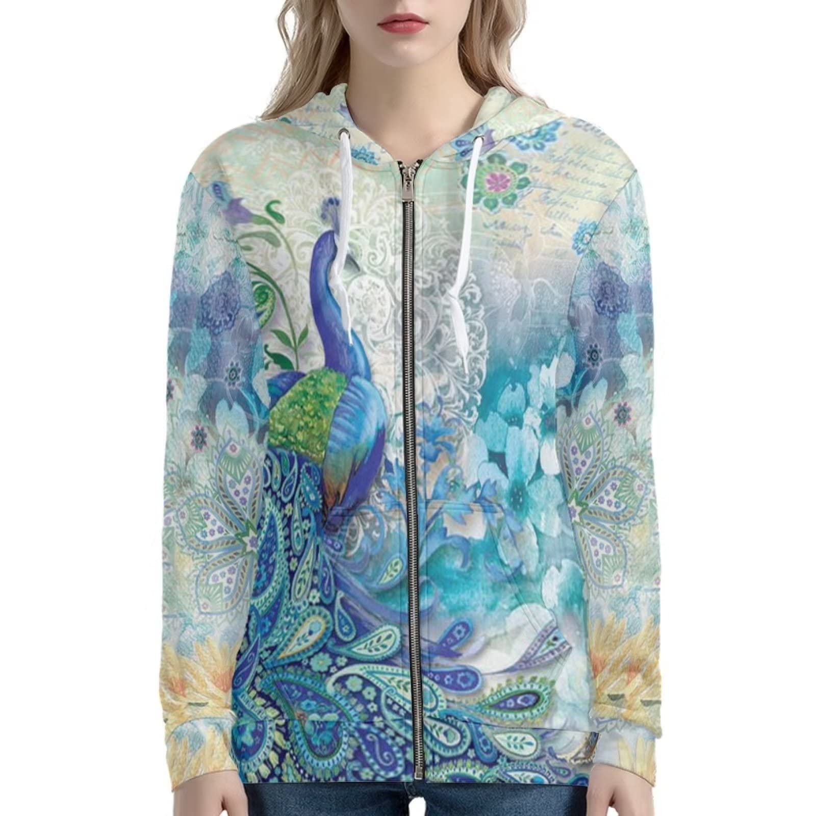 XoenoieeNovelty Print Hoodie with Pocket for Women Long Sleeve Fall Oversized Sweatshirts Casual Hooded Jacket