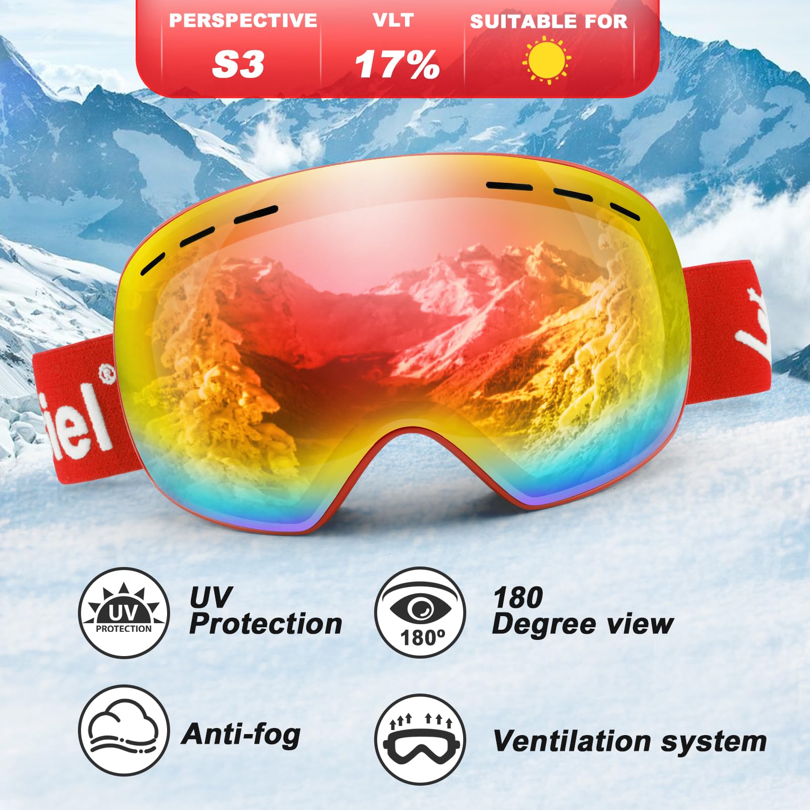 Trusiel Maschera Sci, Occhiali da Sci OTG, Anti Nebbia Anti-UV Maschera da Sci Donna Uomo, Occhiali da Sci Casco Compatibile per Sci Snowboard Sport Invernali