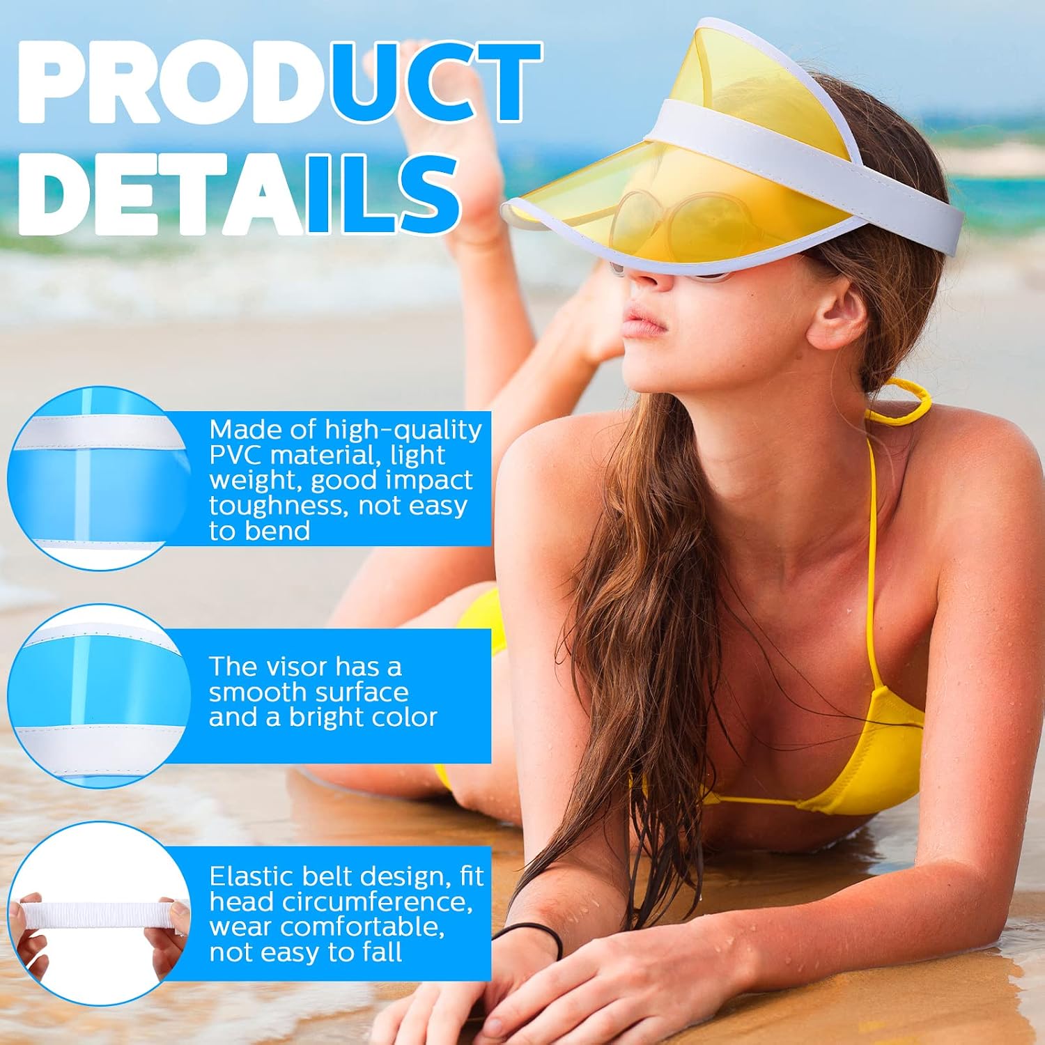 16 Pcs Unisex Sun Visors Plastic Clear Colorful PVC Poker Visor Transparent Sun Visor Hat for Sports Football Golf Summer Beach UV Protection Cap Candy Color Party Accessories Bulk