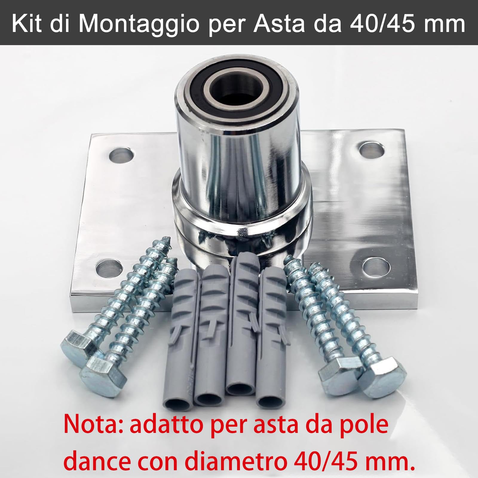 PRIOR FITNESS Supporto a soffitto per Asta da Danza, per aste girevoli 40mm(1,57in) e 45mm(1,77in). Piastra Fissa con tasselli per soffitti Cemento/Legno, Kit Montaggio per casa, Studio, palestre
