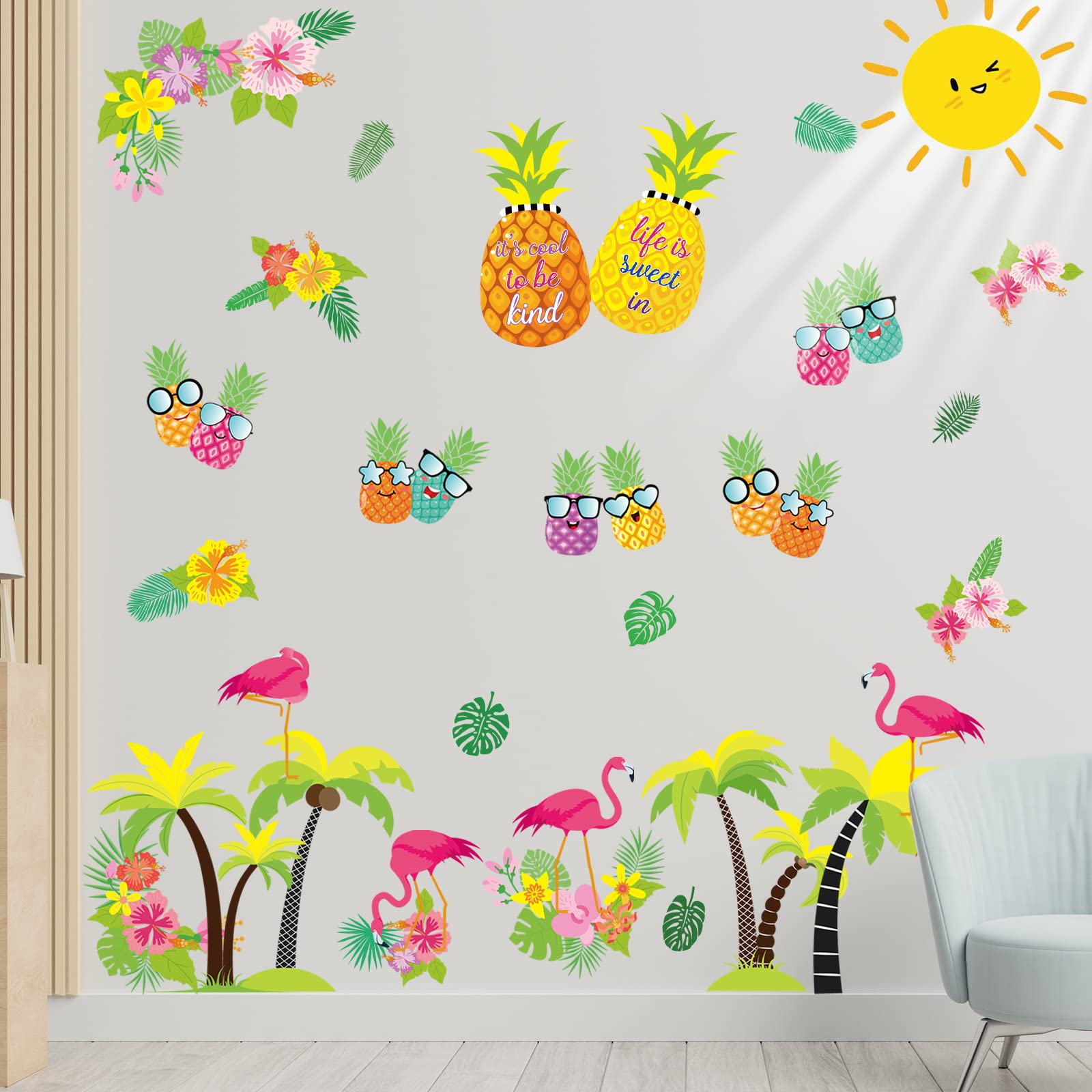 93-teiliges Tropisches Pinnwand-Dekoset – Mit Flamingos, Ananas & Palmenblättern, Bunte Hawaii-Deko Für Klassenzimmer & Party