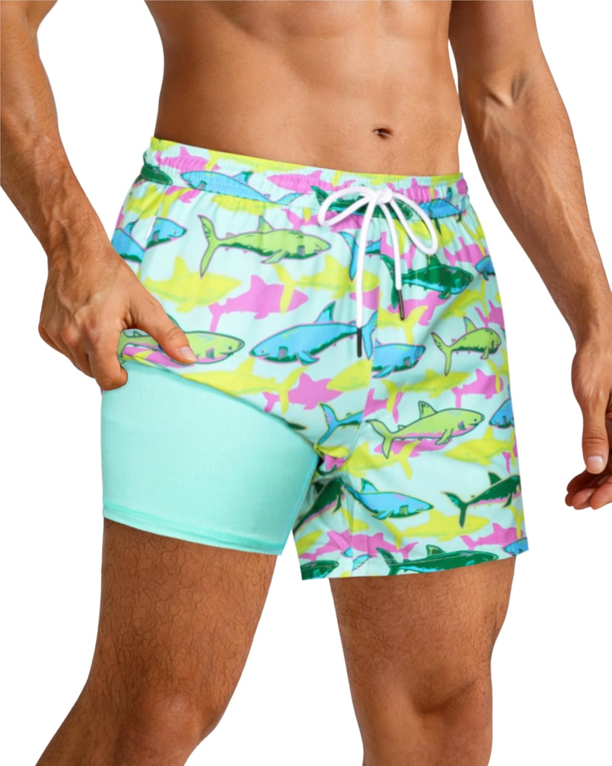 SURF CUZ Mens Swim Trunks with Compression Liner Quick Dry Swim Shorts Swimming Trunks 2 in 1 Bathing Suit Zipper Pockets - Image 2