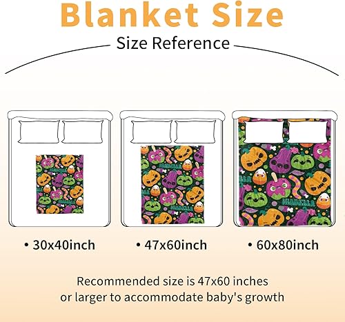 Miniatura 7 de Manta de Halloween personalizada, diseños de dibujos animados con nombre personalizable, manta de franela de felpa suave con respaldo punteado de