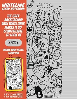 Whiteline Notebook A4 Large Lined Notepad With 8 mm White Lines Gray Ruled Paper For Offices, Writing, Doodling, University And College Students, 8.5"x11" 60 Sheets