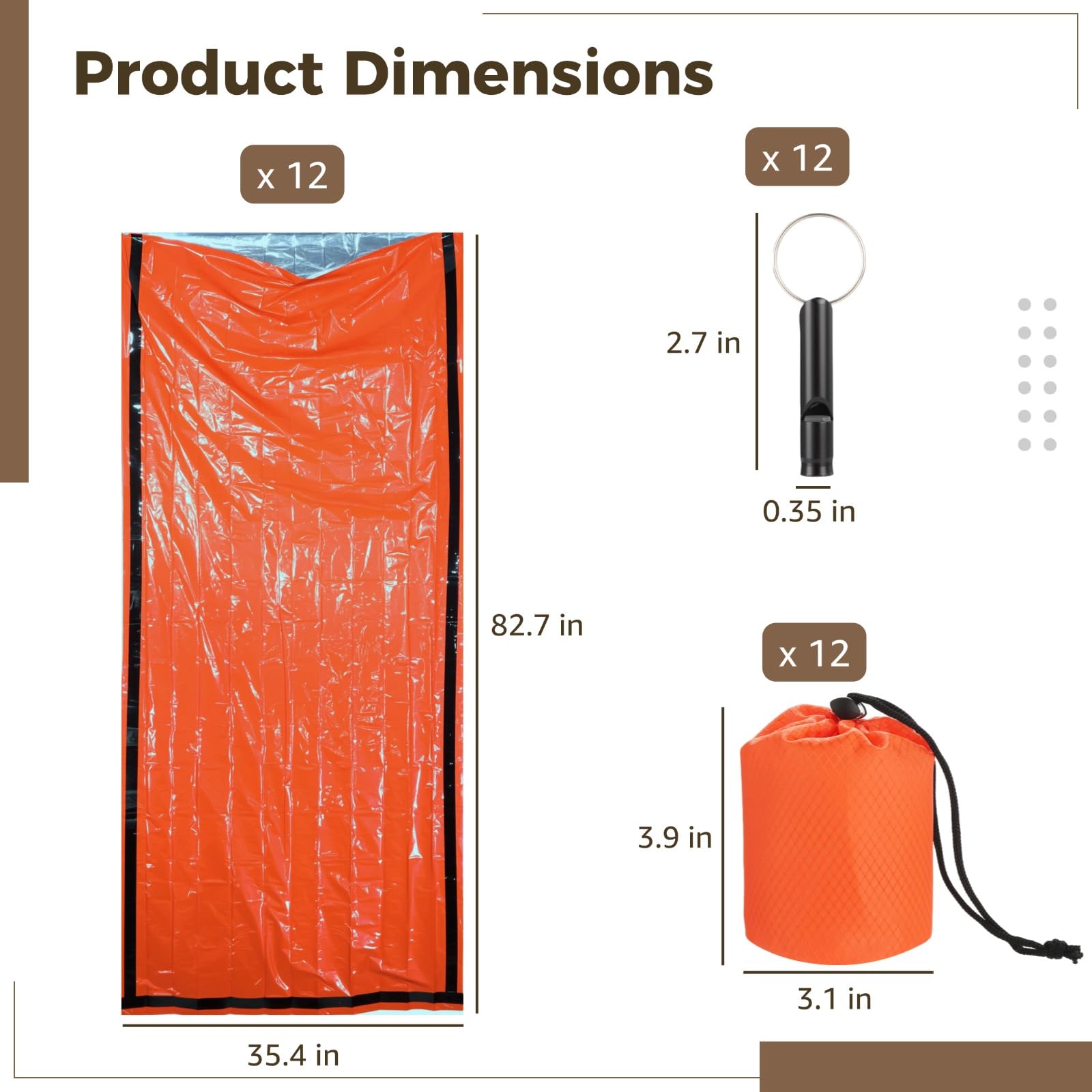 Notfall-Schlafsack, tragbar, thermisch, wasserdicht, Biwy-Sack, 210,1 x 89,9 cm, laute Überlebenspfeife und Aufbewahrungstasche mit Kordelzug, für Camping, Wandern, Notfallvorsorge, Orange, 12