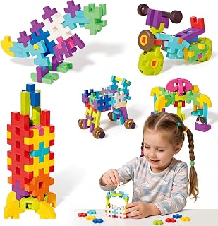 Premium 80Pcs Interlocking Building Blocks L2, STEAM Construction Toy Set with Figures & Pets, Sensory Educational Learning Blocks with Storage Bin for Kids, Ages 3-8