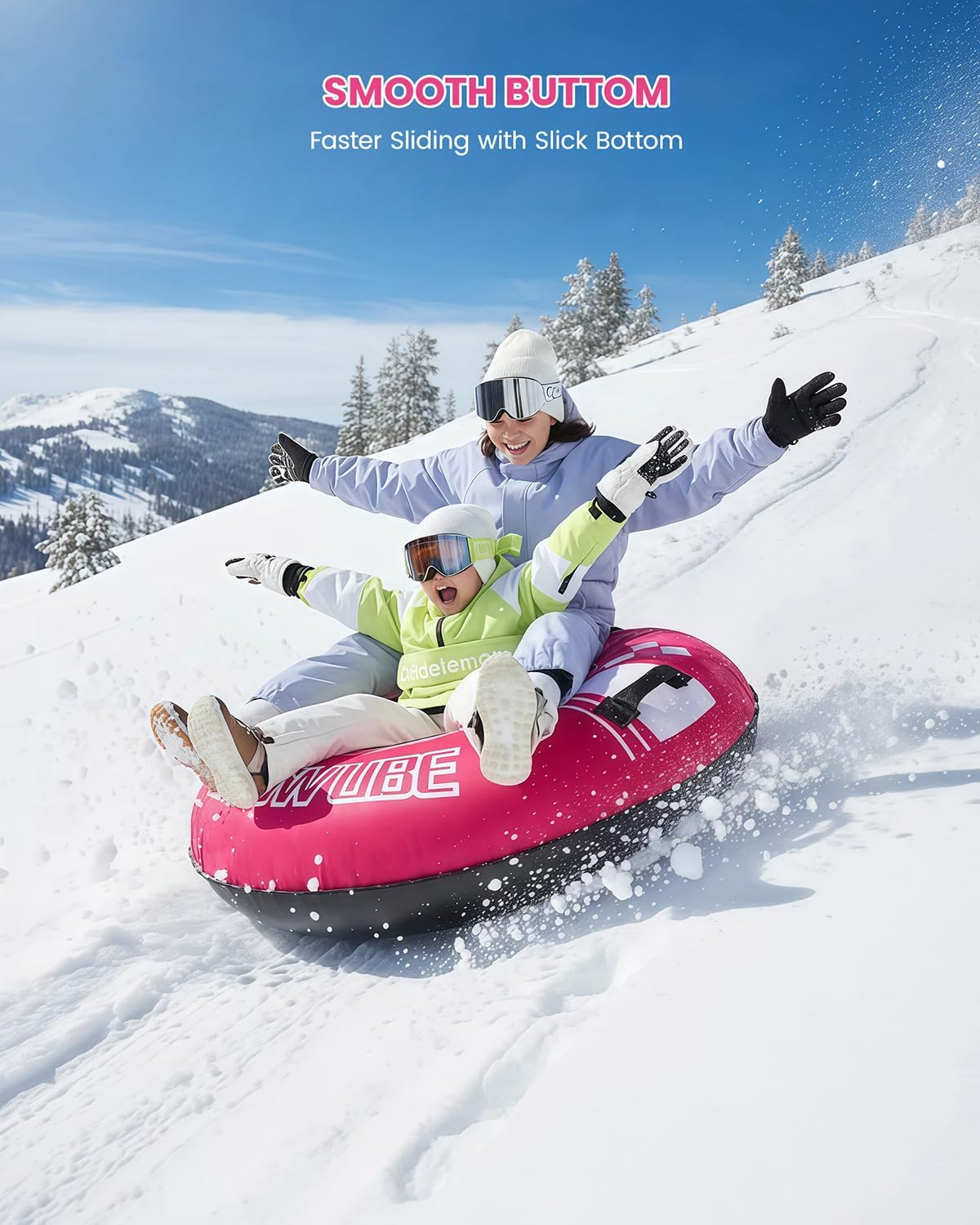 Snow Tube with Canvas Cover for Adults and Kids,Inflatable Heavy Duty Snow Sled with Tow Rope,Thickened Smooth Bottom with Drag Harness,Sledding Winter Toys for Outdoor Sports