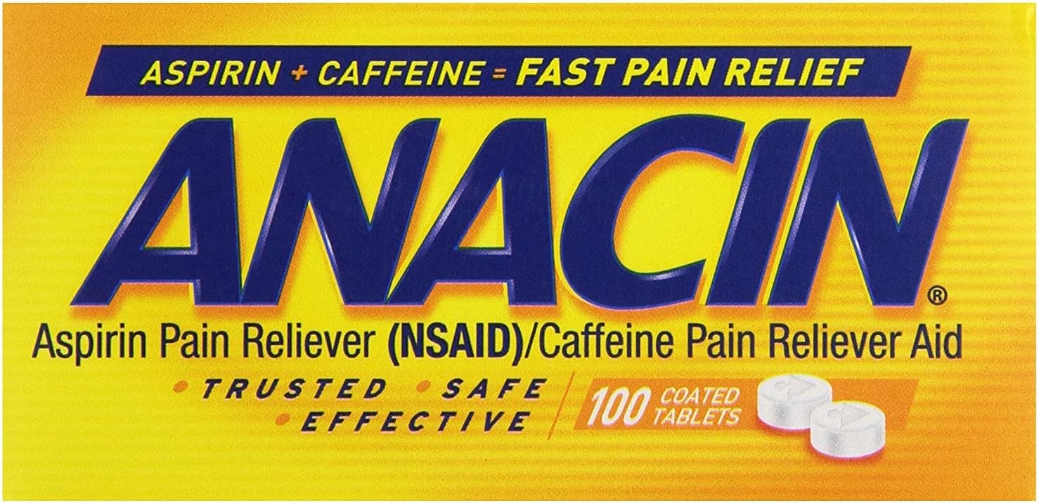 ANACIN Fast Pain Aspirin Tablets, 100 Tabs (Pack of 3)