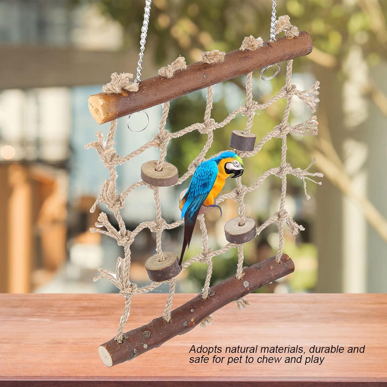 Bird Climbing Net Hemp Rope Bird Climbing Ladder Hanging Cage Chew Toy Play Gym Hanging Swing Net for Parrots, Budgies, Parakeets, Cockatiels, Conures, Macaws, Lovebirds, Finches