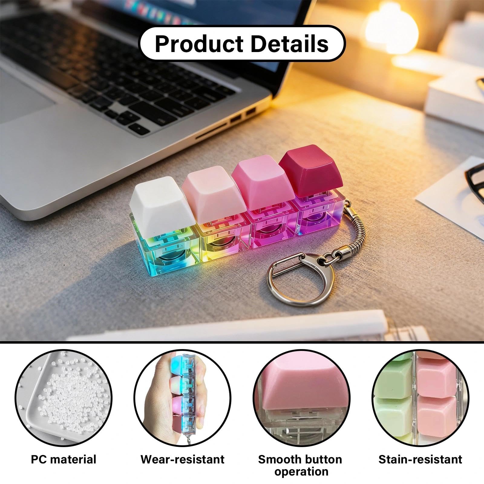 2 Pcs Light Up Keyboard Fidget, Colorful 4 Buttons Fidget Keyboard, Portable Stress Relief Keyring, Ideal Stress Relief Gifts - Image 3
