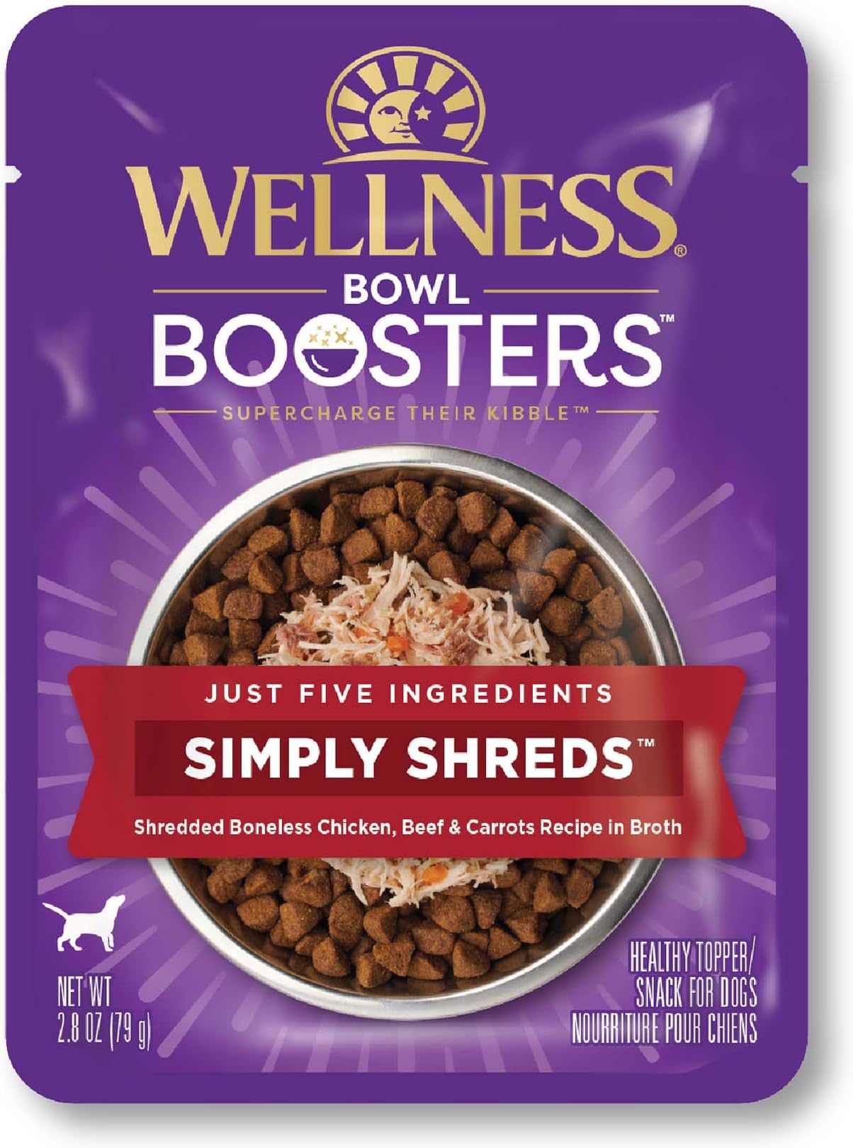 CORE Simply Shreds Natural Grain Free Wet Dog Food Mixer or Topper, Chicken, Beef & Carrots, 2.8-Ounce Pouch(Pack of 12)