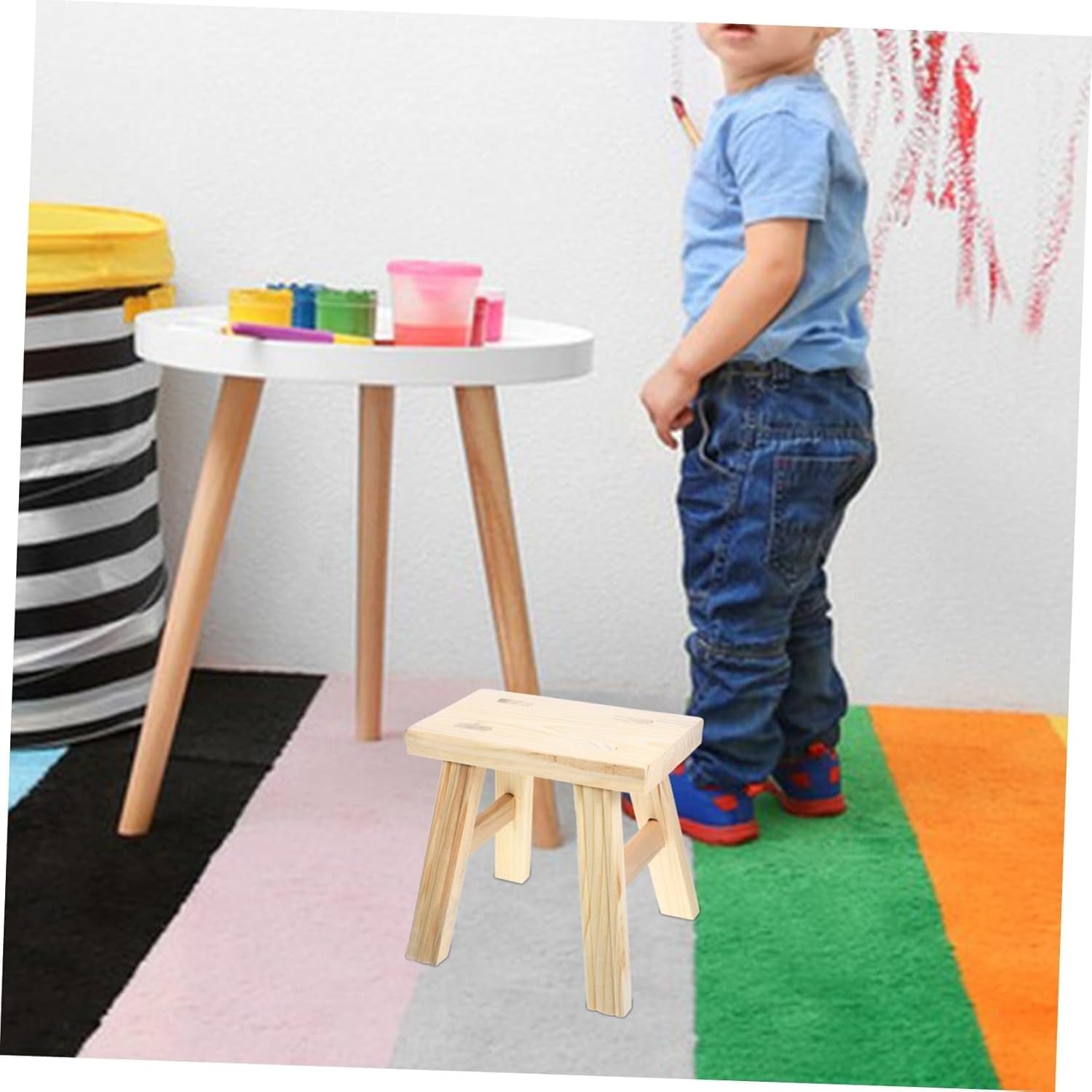 Step Ladder Solid Wood Small Step Stool Stable Non Slip Footstool for Kitchen Bathroom and Home Lightweight Living Room Shoe Bench stepstool(Brown,M)