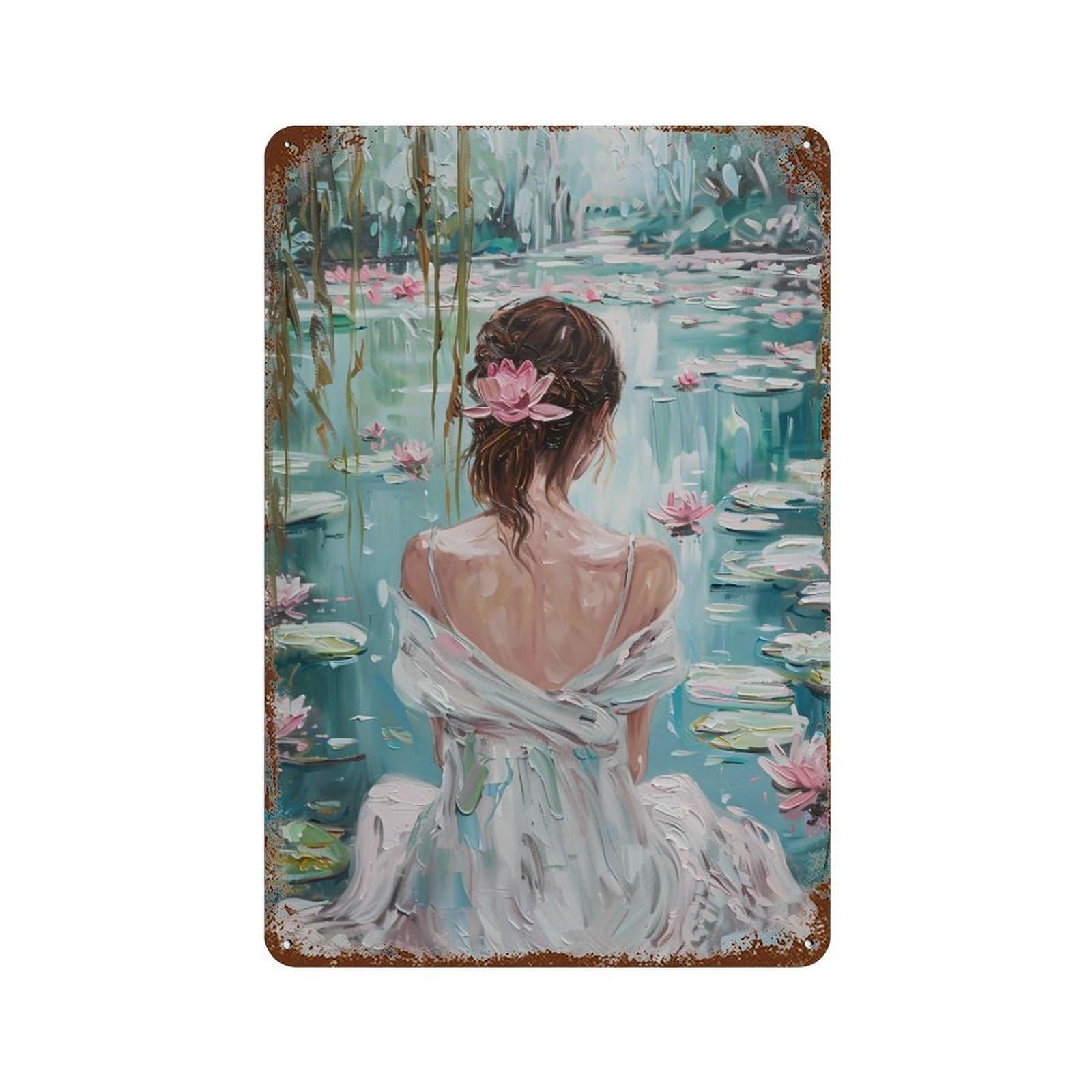 HDURYEYRYY Lotus Pond Silent Maiden 03 Wall Retro Iron Vintage Art Metal Tin Sign Poster Modern Home Cofffee Club Art Bar Shop Decor Style 30x20cm