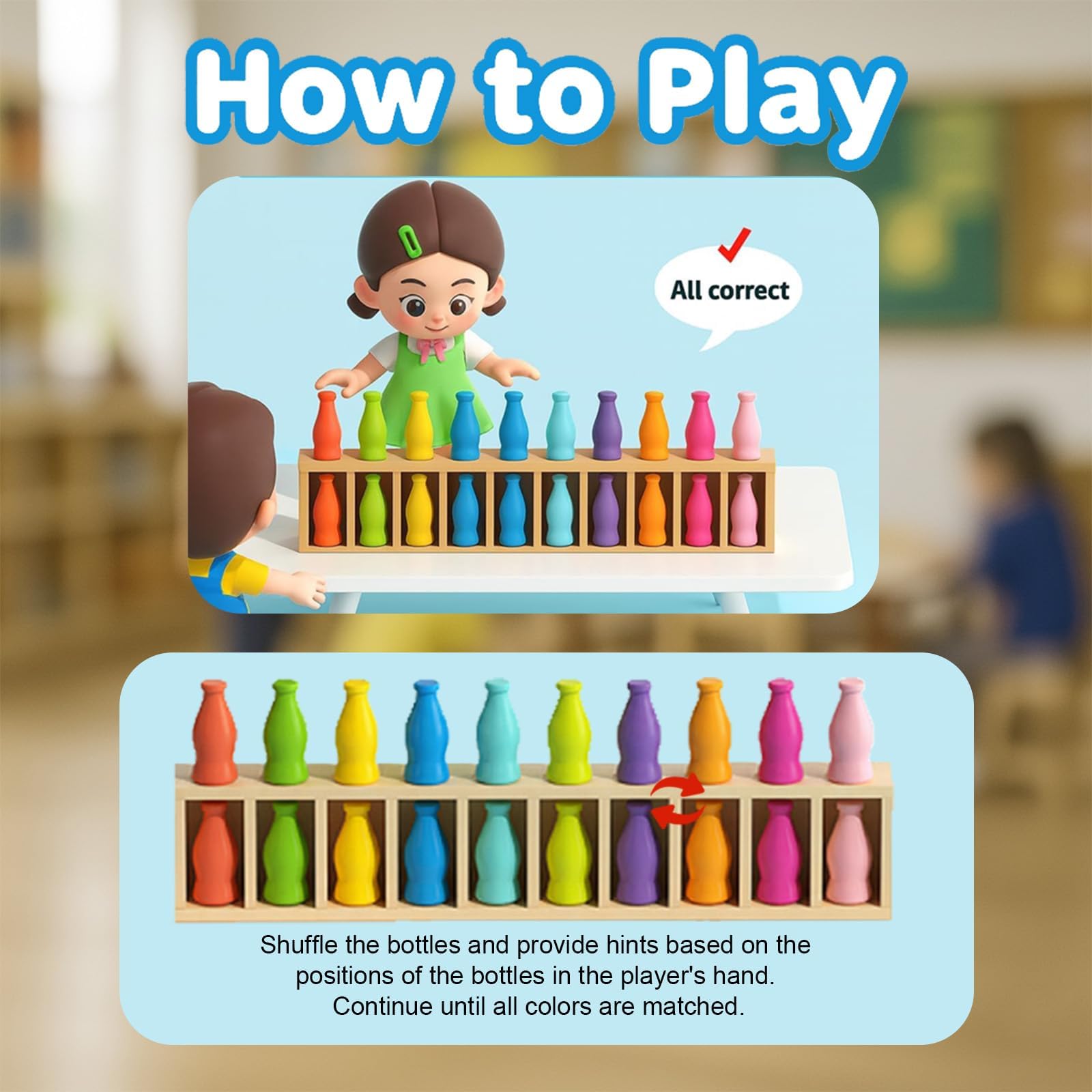 Juego de combinación de colores de botella, divertido juego de mesa familiar para niños de 8 a 12 años, juego de 2 a 4 jugadores para niños y adultos, perfecto para viajes, camping, vacaciones