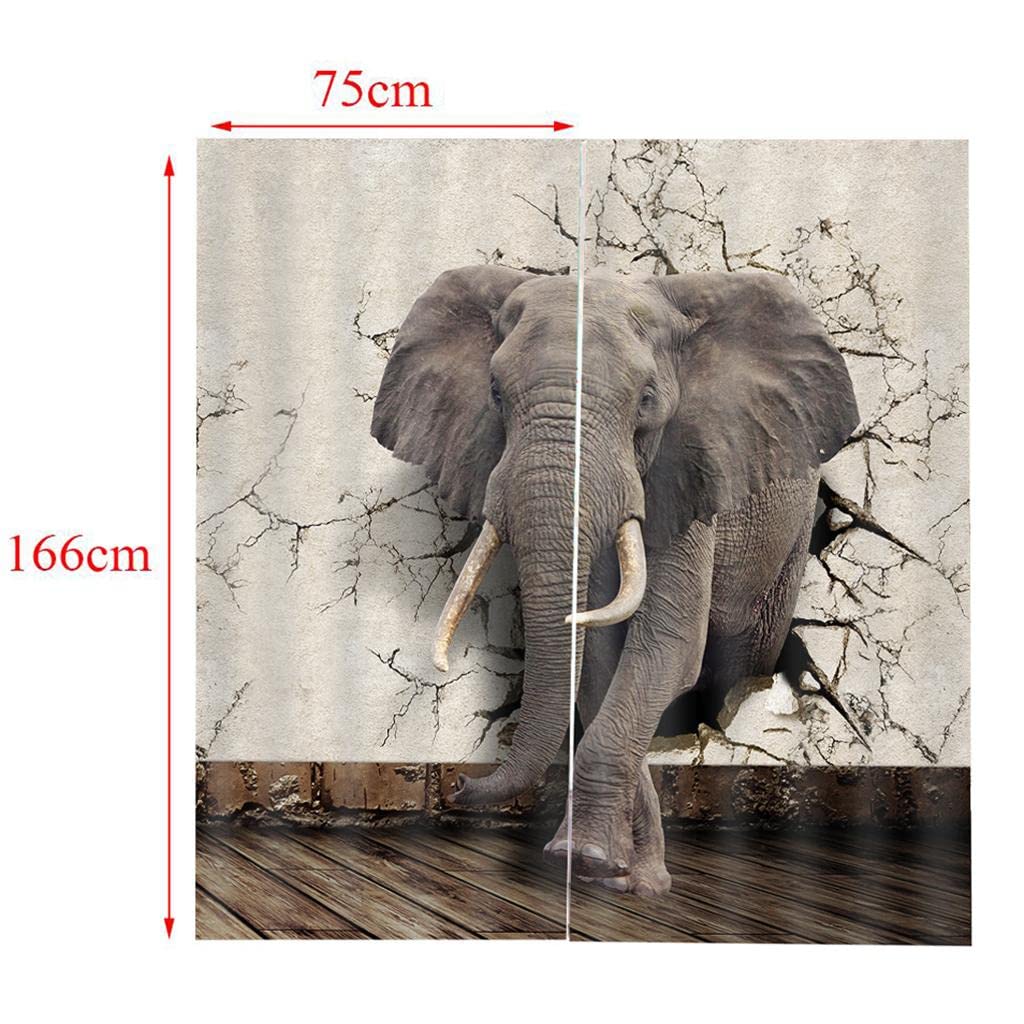 1 Pair Thermal Insulated Shower Curtain Window Curtain Panel Elephant 1