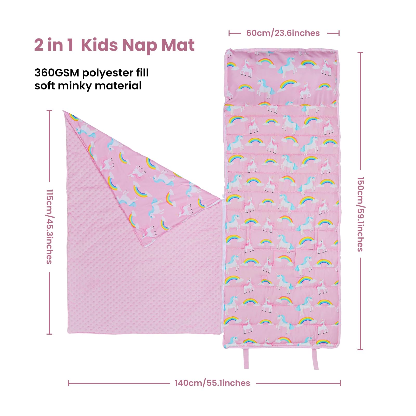 Saco de Dormir para Niños con Almohada y Manta Extra Gruesa Grande 2 en 1, Alfombrilla de Siesta para Niñas y Niños, Bolsa de Dormir Bebés para Preescolar Viajes Camping