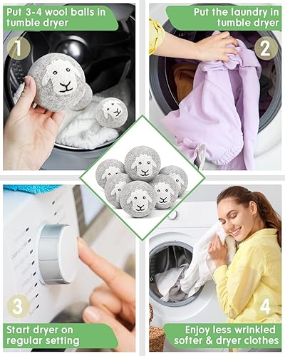 Miniatura 4 de Bolas de lana para secadora  Paquete de 6 ovejas  Suavizante de tela natural de primera calidad  Bolas de lana que sustituyen a las hojas de