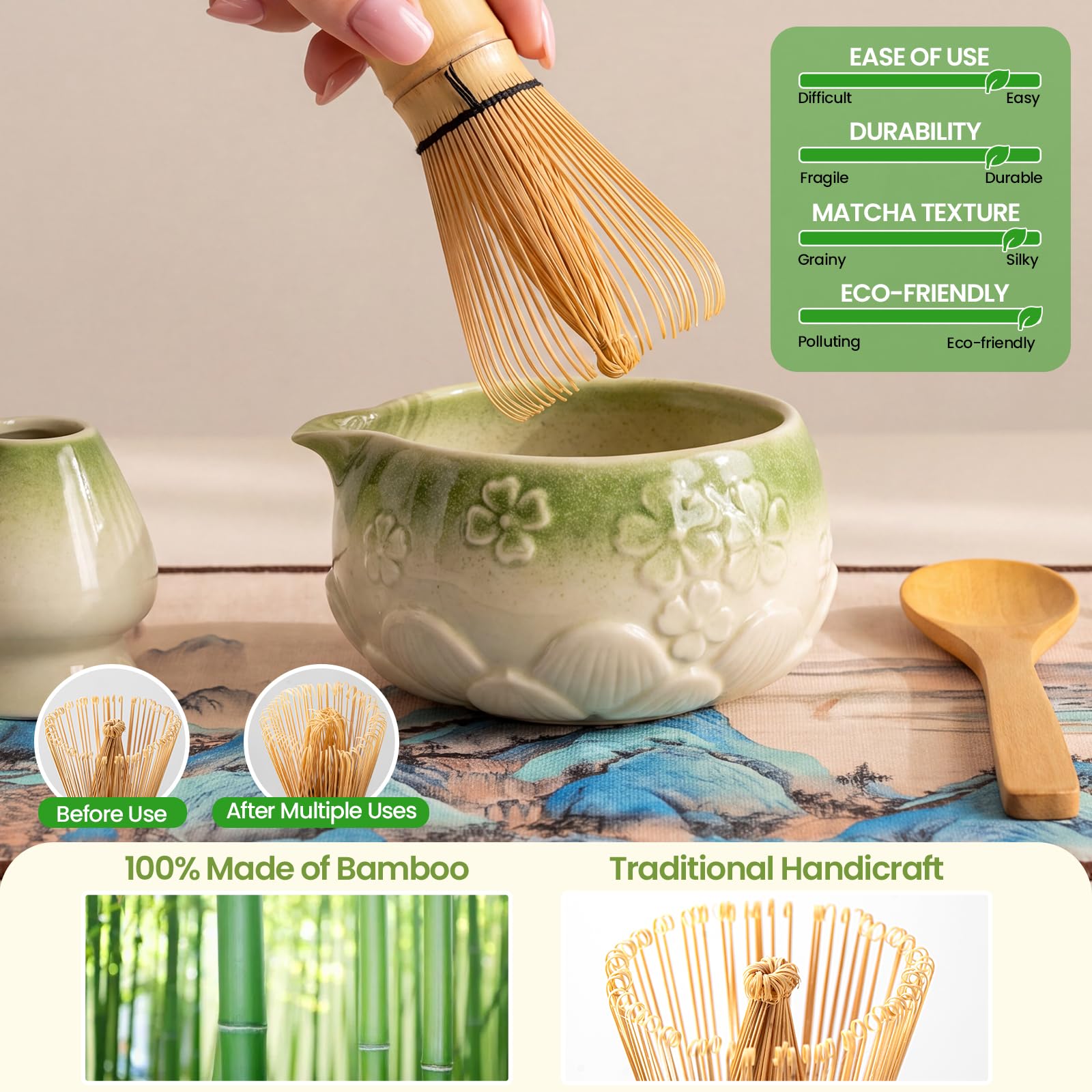 Juego de 8 batidores matcha (verde degradado)