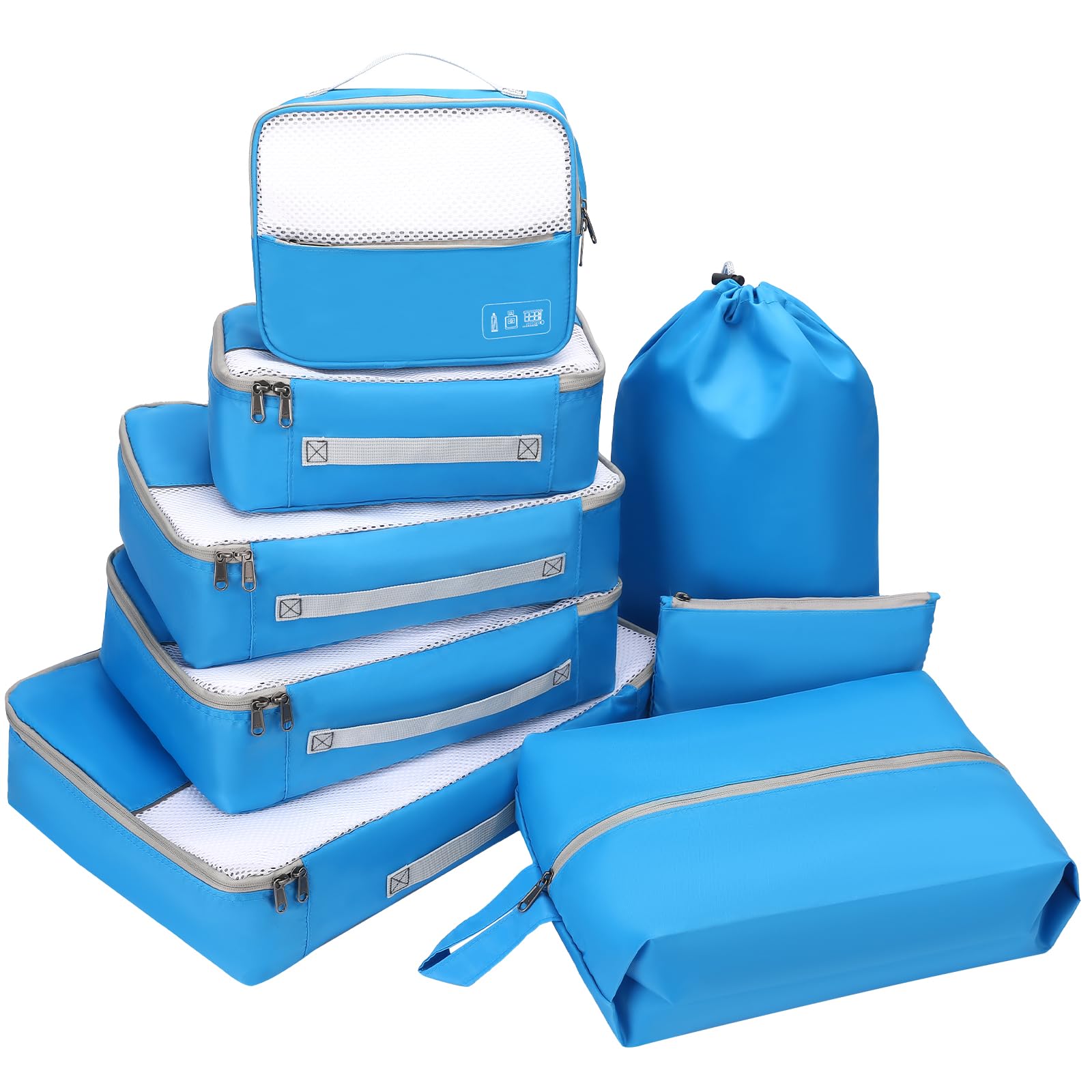 Dec-Mec 8 Set Packing Cubes for Travel (L,M,S,XS)-Suitcases Organizer Set for Travel Accessories Travel Essentials, Luggage Packing Bags for Carry on Suitcase (8set, Blue)