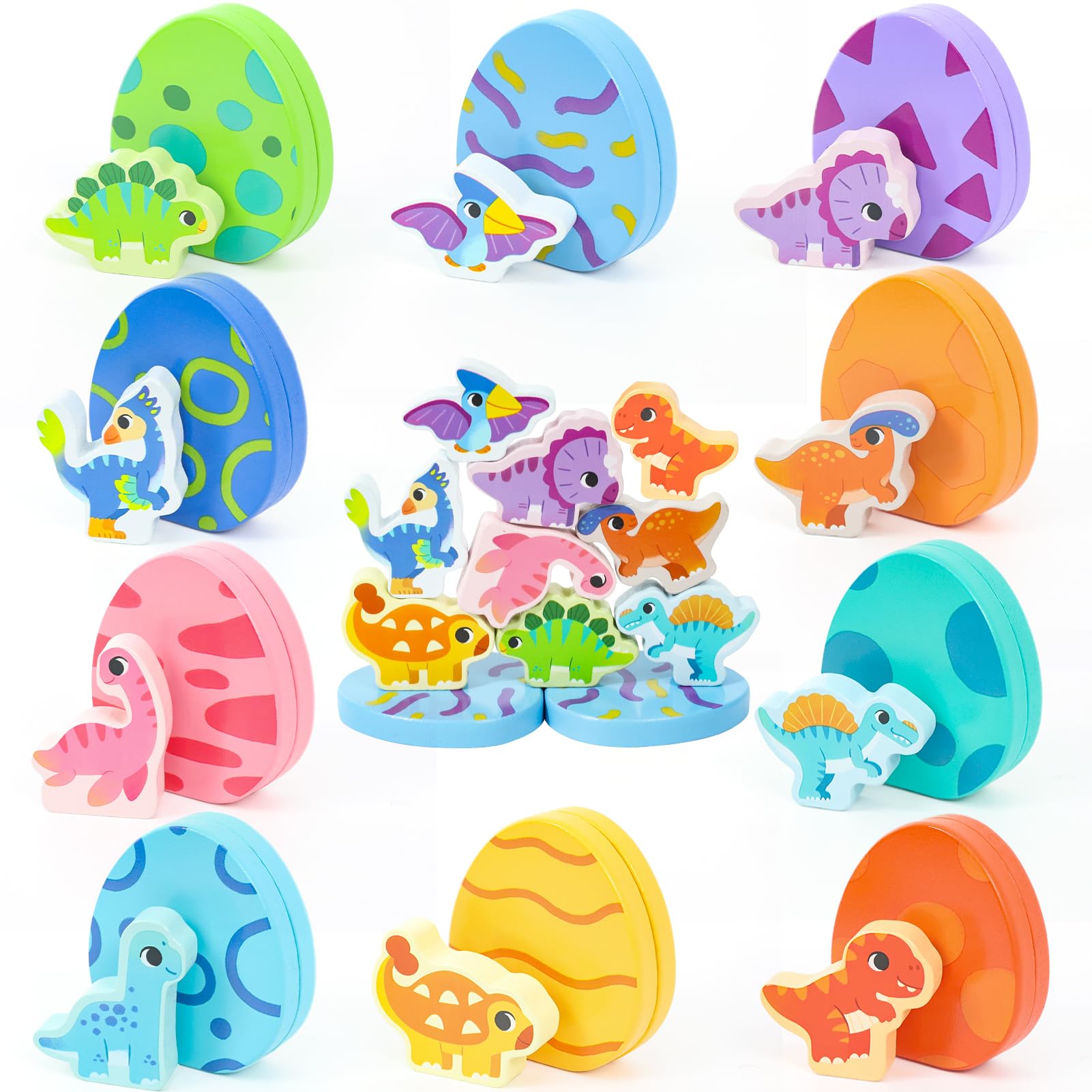 Wdmiya Montessori Spielzeug ab 1 Jahr, Steckpuzzle Sortierspiel für Mädchen Jungen, Dinosaurier Tier Eier Holzspielzeug, Ostergeschenke Kinder 1 2 3 Jahre