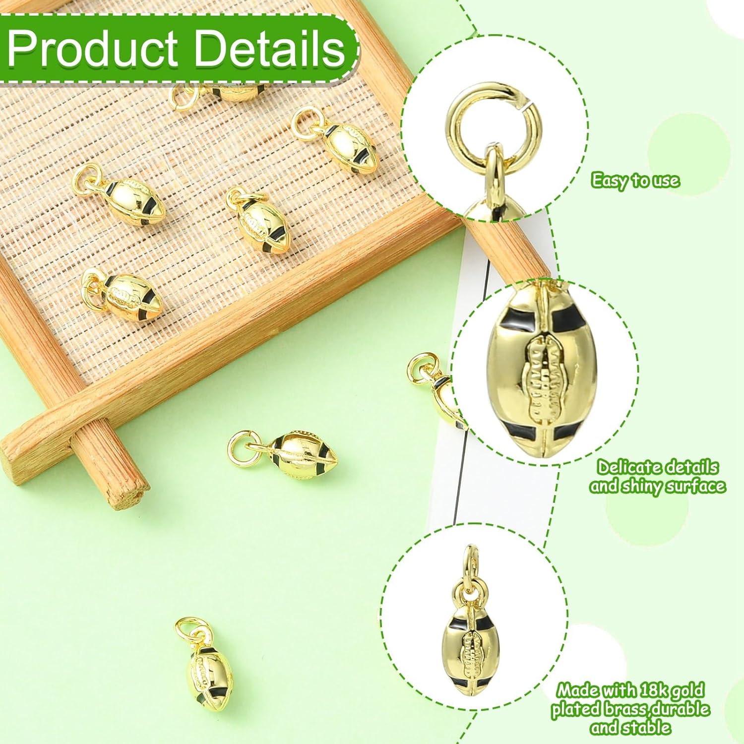 KitBeads 10Pcs Gold Plated Football Charms Brass Enamel Rugby Ball Sport Charms for Jewelry Making Bracelets Necklaces Earrings Keychains Crafts - Image 3