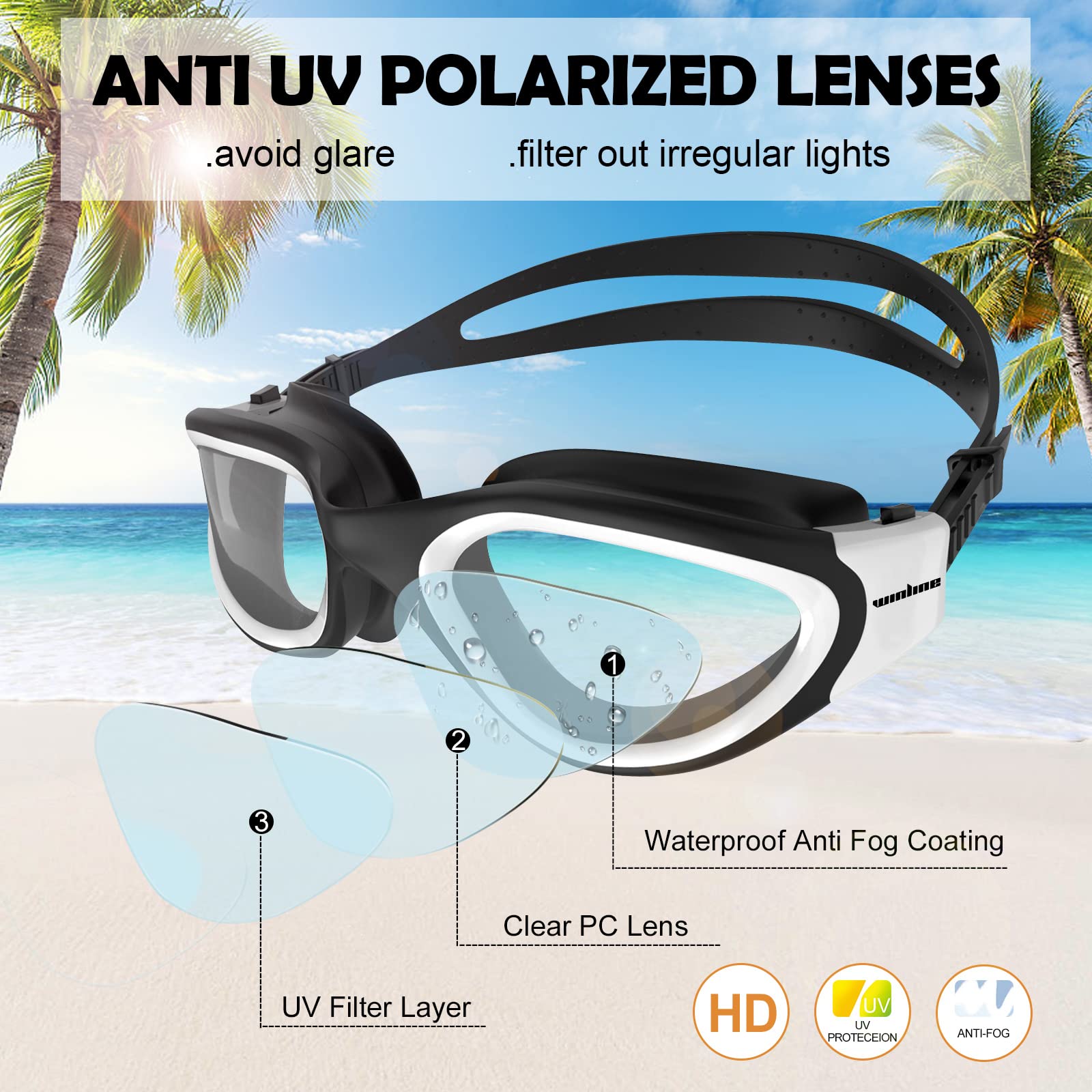 Adult Swimming Goggles,Polarized Open Water Goggles Swimming Anti Fog UV Protection No Leakage Clear Vision Easy to Adjust for Adults Men Women Teenagers - Image 2