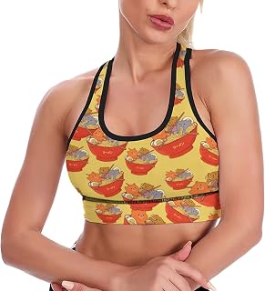 Kawaii Cat Japanese Ramen Noodles Women's Yoga Bra Top Racerback Sports Padded Bra Workout Gym Bras