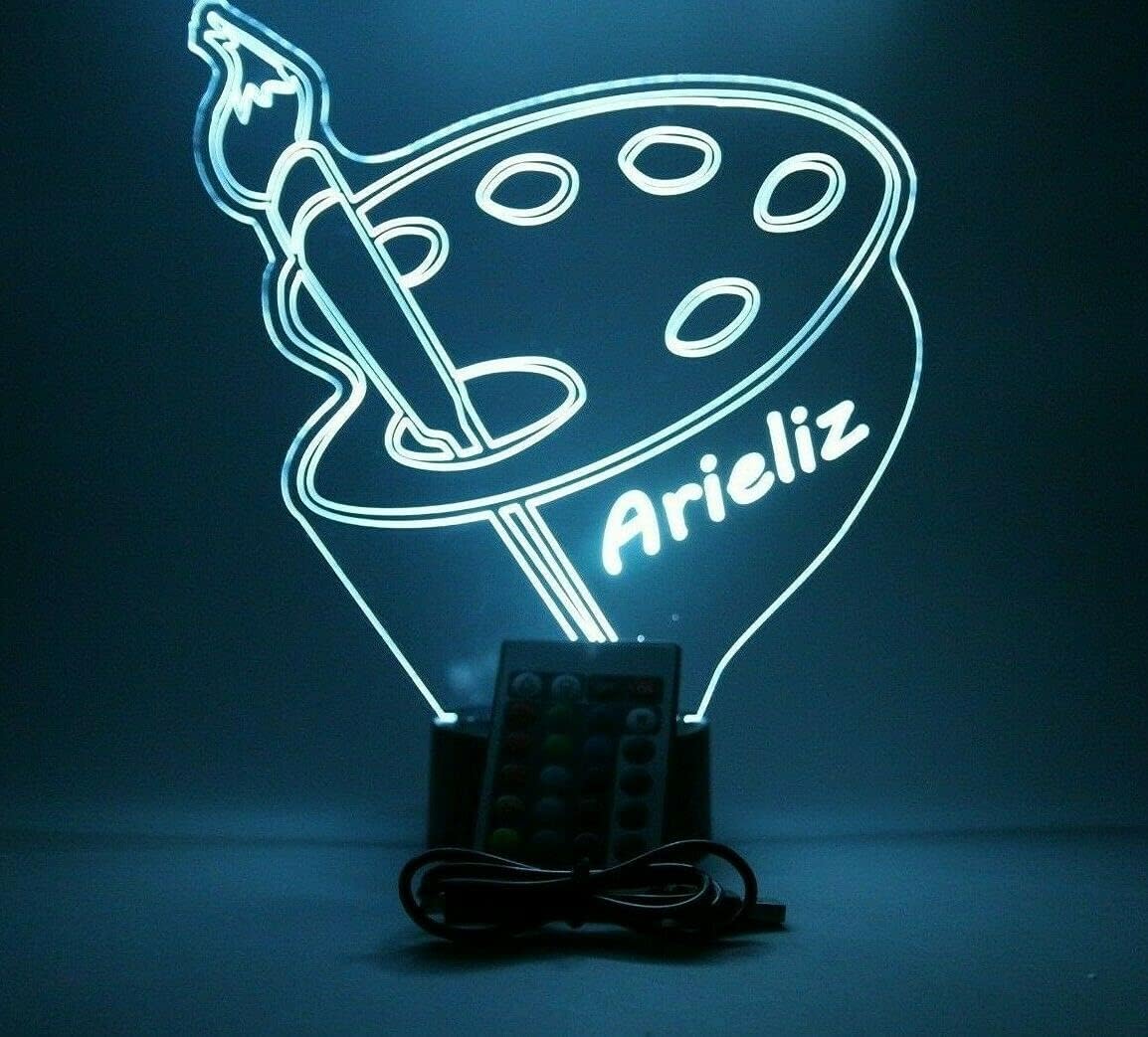 MIRROR MANIA Artist Palette Night Light Up Lamp LED Free Engraved Custom Name Personalized Art Painting Table Desk Lamp, with Remote, 16 Different Color Options, Dimmer, It's Wow, Great Gift
