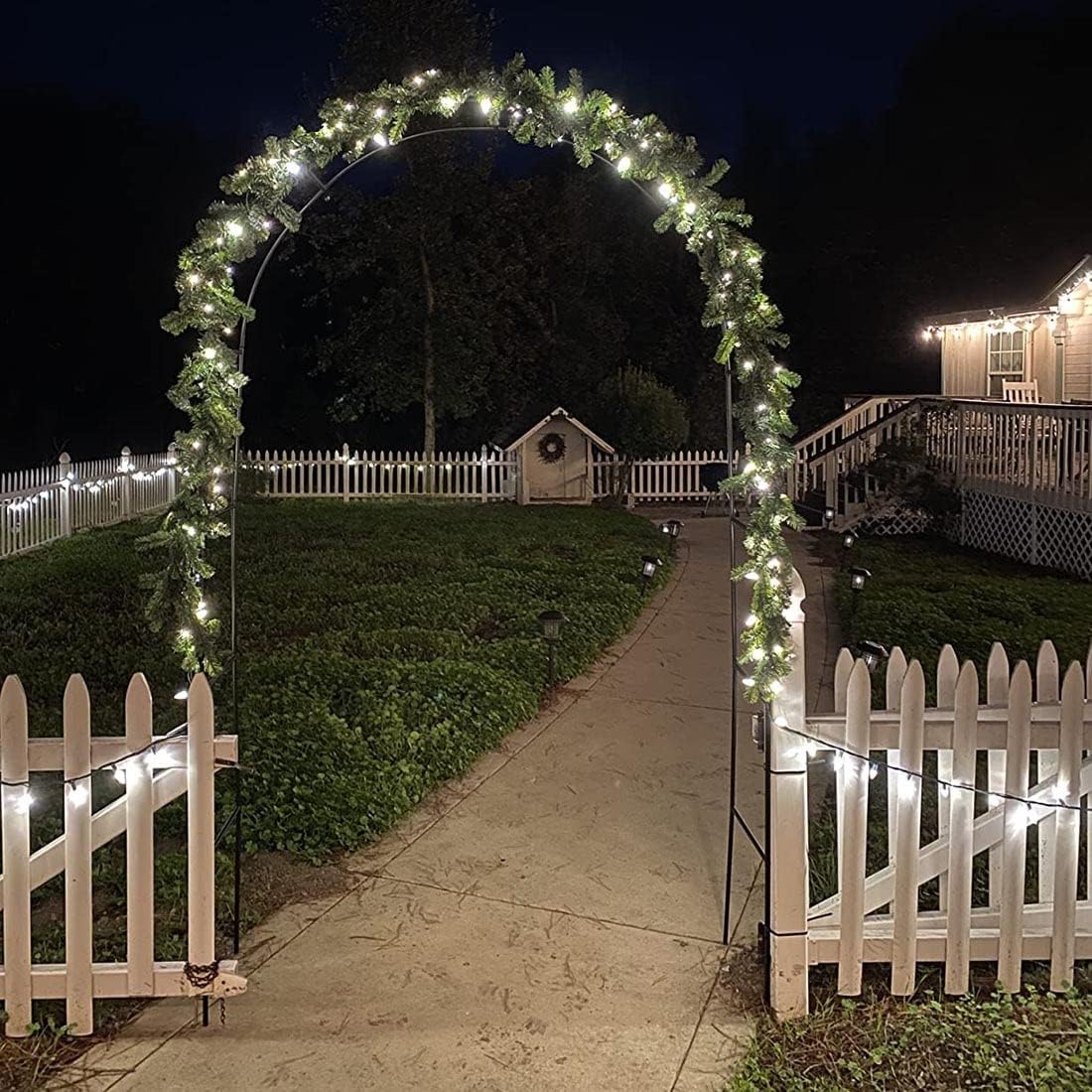 Garden Arches and Arbors Frame Metal Rose Arch Trellis with Base for Climbing Plants Roses Vines Balloon Flower Ring Stand Circle for Christmas(W80xH200cm/31x79inch)