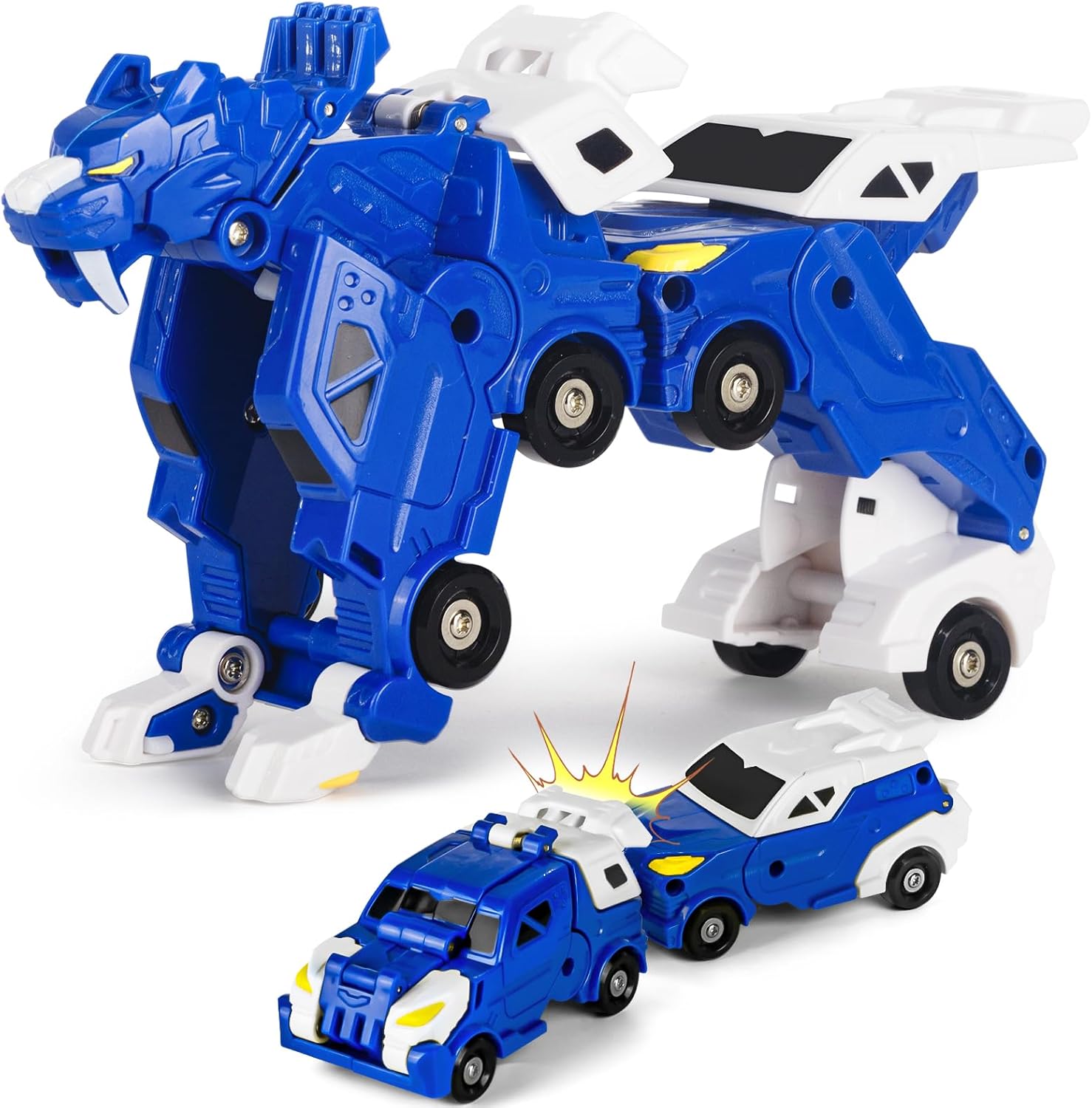 Collision Transforming Dinosaur Car Toy, 2 in 1 Magnetic Cars Transform into Dinosaur Toys, Dino Robot Toy for Kids Toddler, Christmas Birthday Gift Toys for Boys Girls