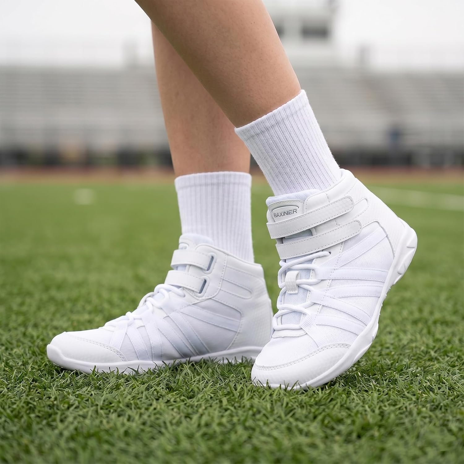 BAXINIER Girls White High Top Cheerleading Shoes Lightweight Youth Cheer Competition Sneakers Training Dance Tennis Shoes