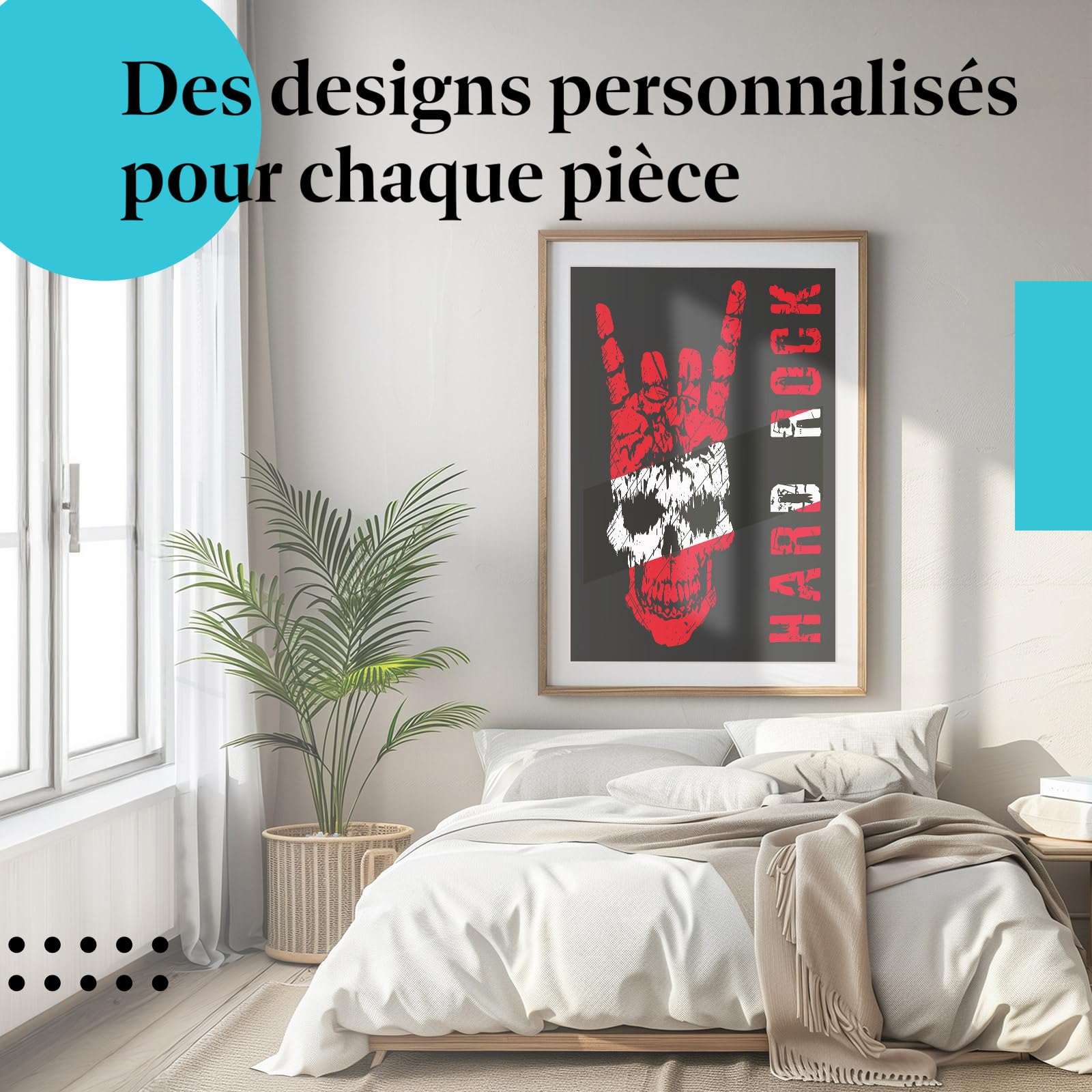 Postereck - 2378 - Impression Rétro Hard Rock Crâne Tête de Mort Rouge – Art Mural, Musique, Grunge, Vintage - toile - 100,0 cm x 75,0 cm