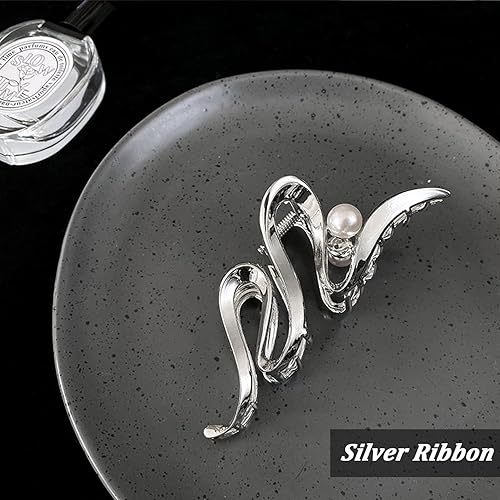 Miniatura 8 de Pinzas de pelo de cinta plateada de metal con perlas, accesorios para el cabello para mujeres y niñas, elegantes pinzas para el cabello ondulado